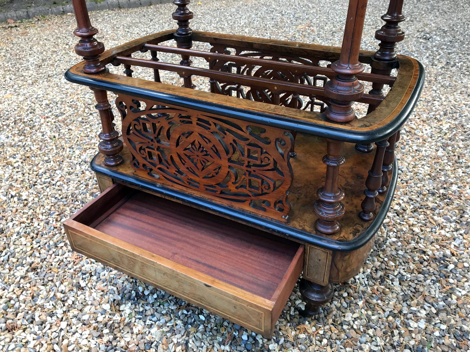 Hand-Crafted 19th Century Burr Walnut and Marquetry Inlaid Canterbury