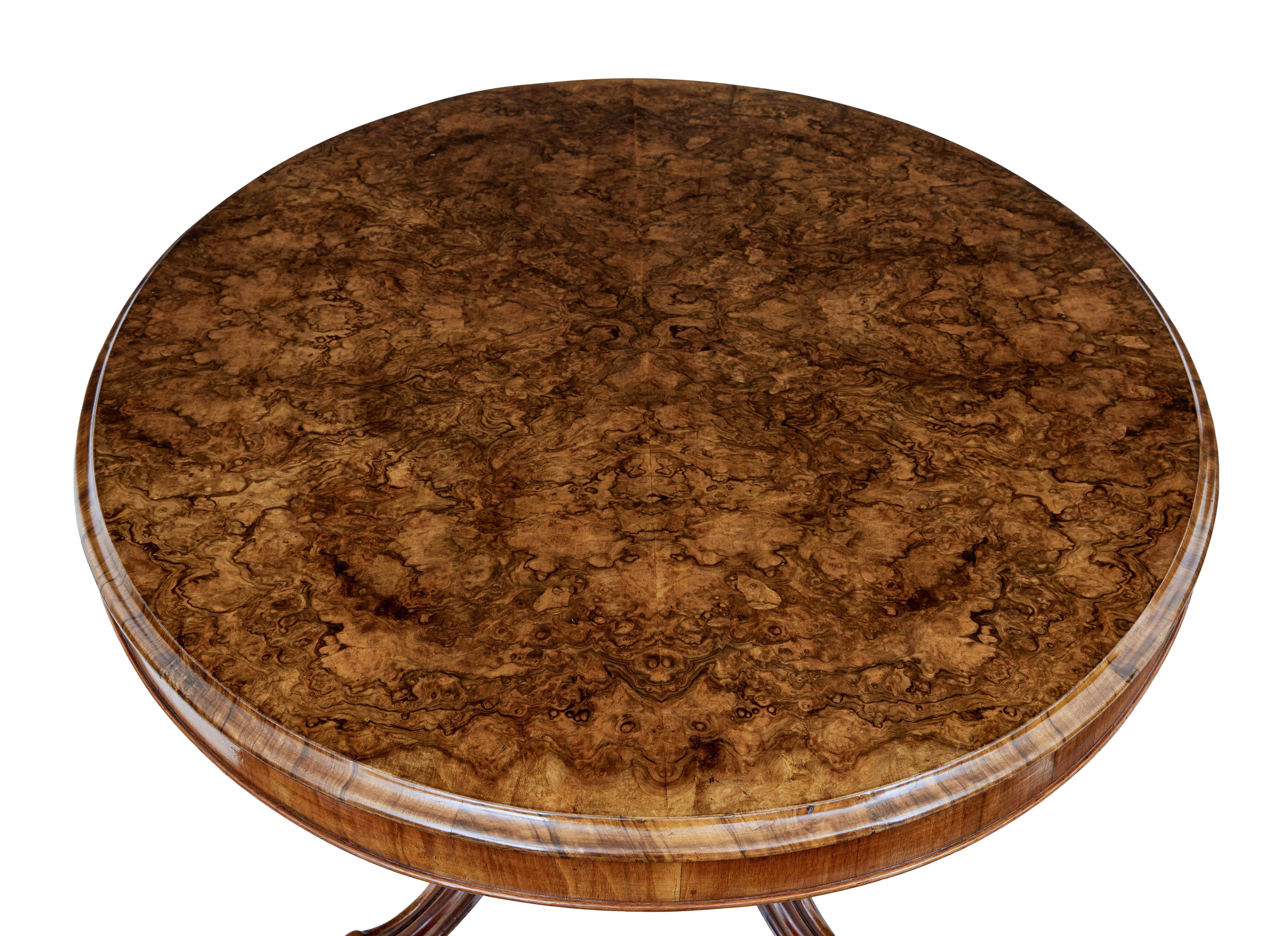 High Victorian 19th Century burr walnut oval breakfast table