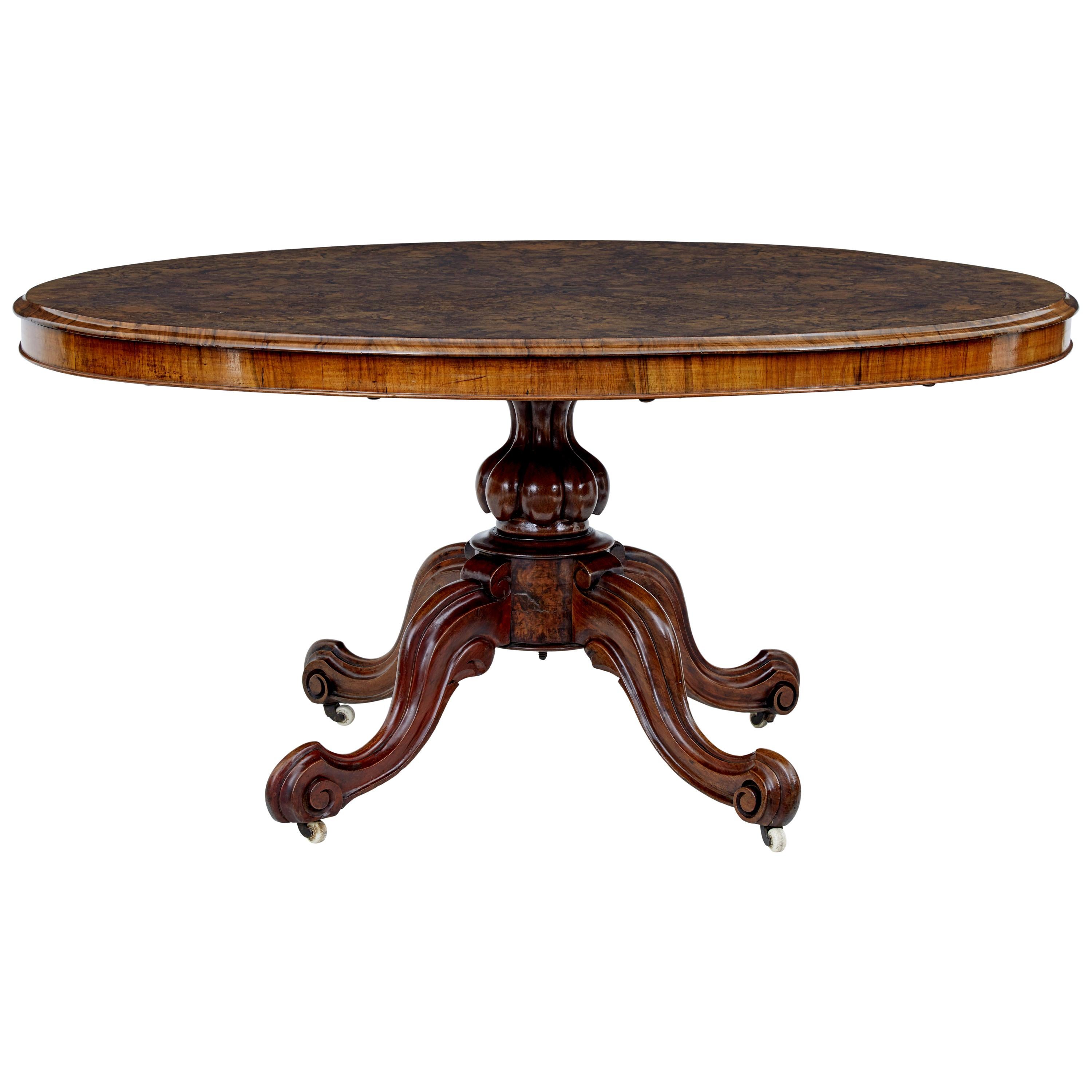 19th Century burr walnut oval breakfast table