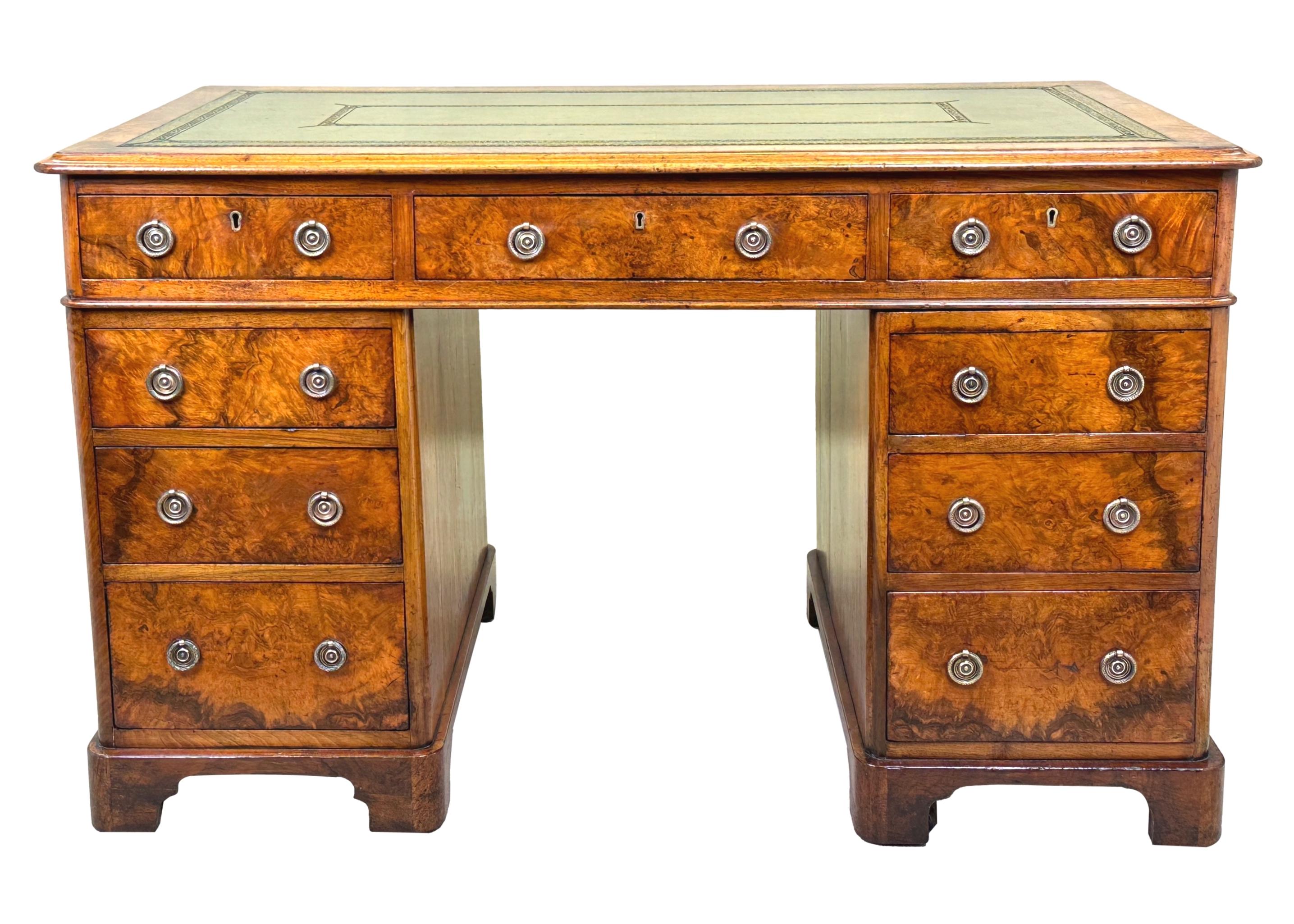 19th Century Burr Walnut Pedestal Desk 5