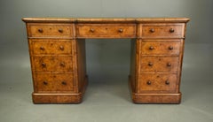 19th century burr walnut pedestal desk