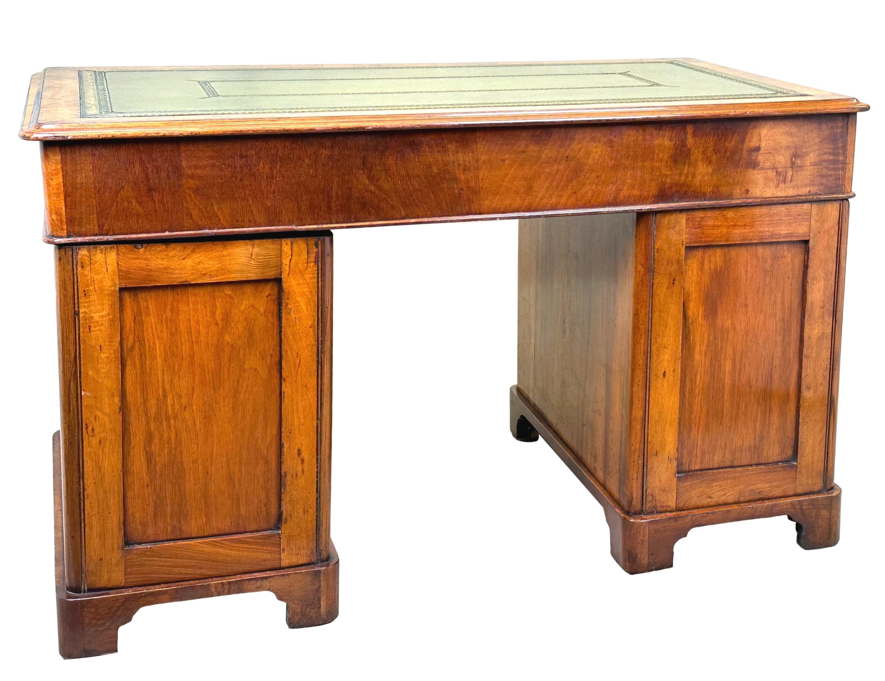 Victorian 19th Century Burr Walnut Pedestal Desk