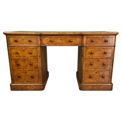Antique 19th century burr walnut pedestal desk