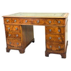 Antique 19th Century Burr Walnut Pedestal Desk