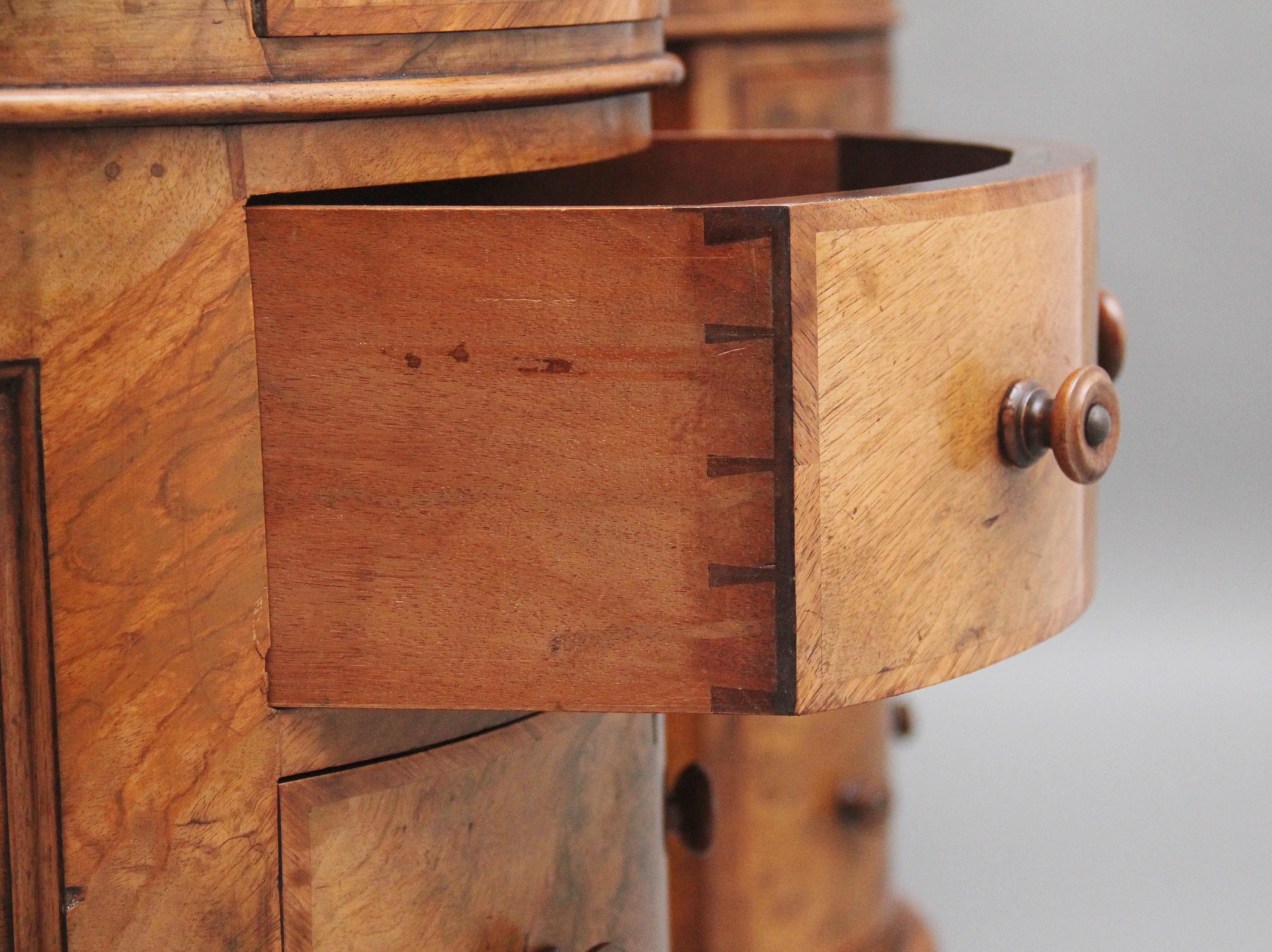 19th Century burr walnut pedestal kidney shaped desk 7