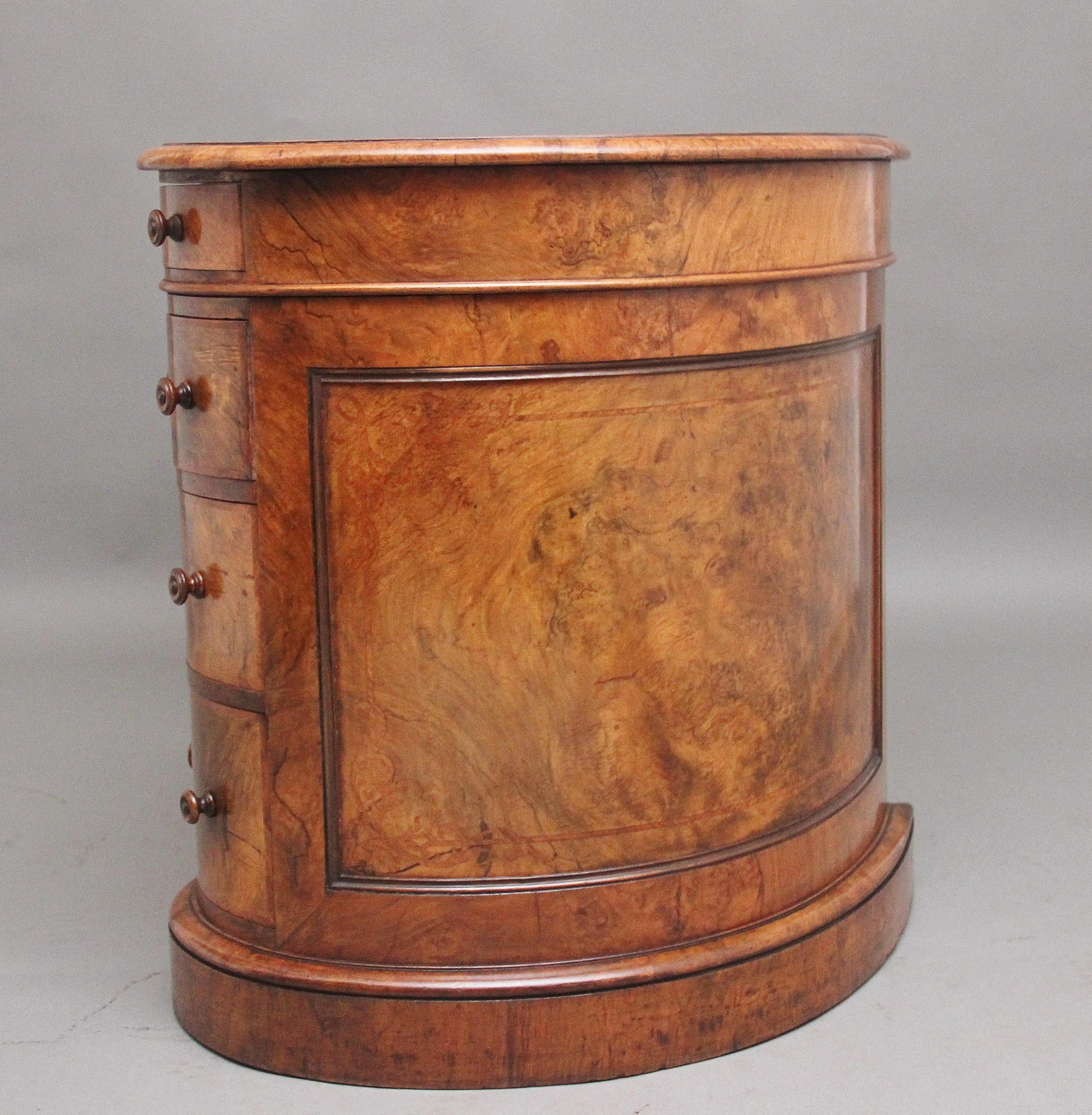 19th Century burr walnut pedestal kidney shaped desk 9