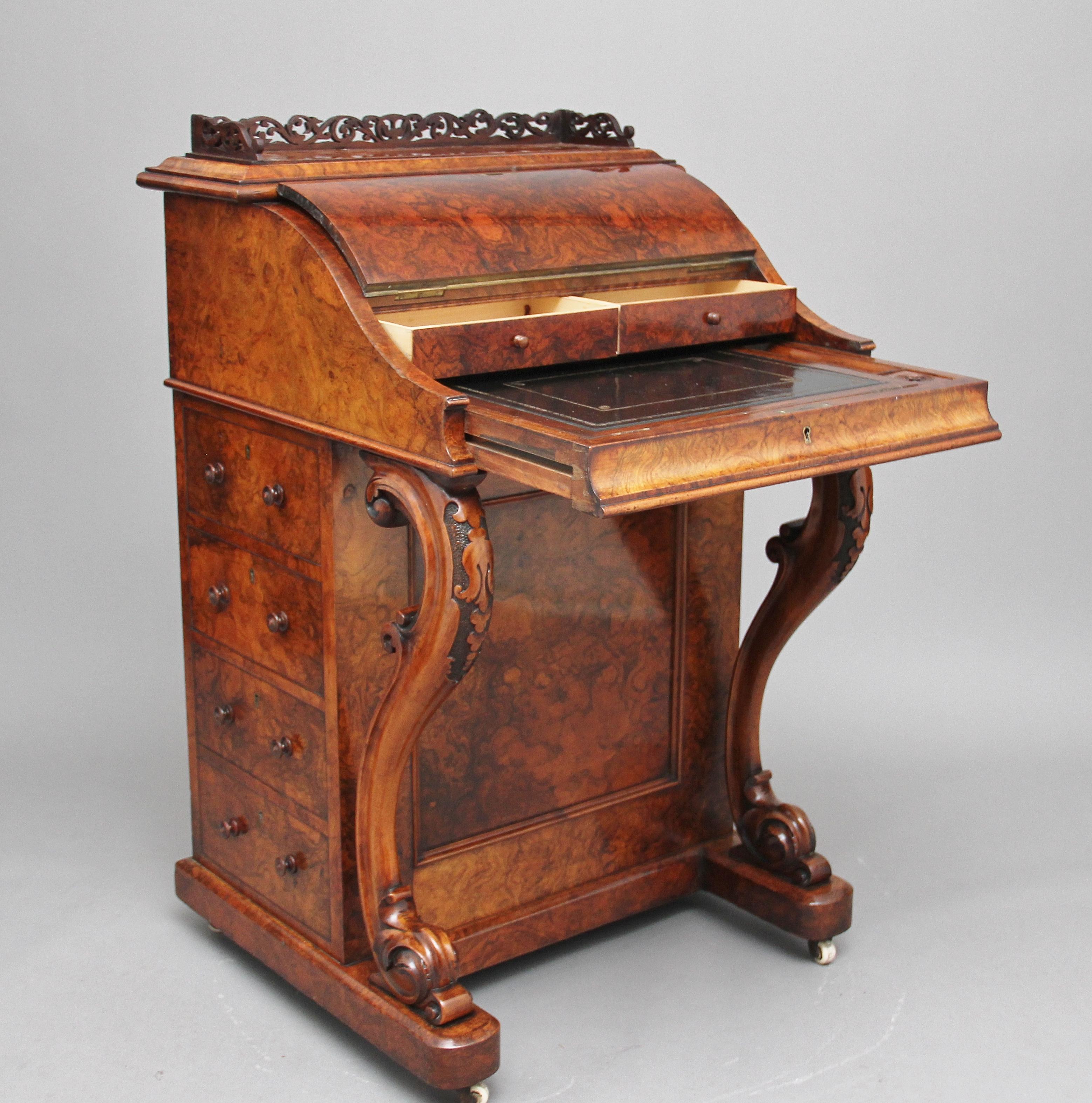 19th Century Burr Walnut Rising Top Davenport 4