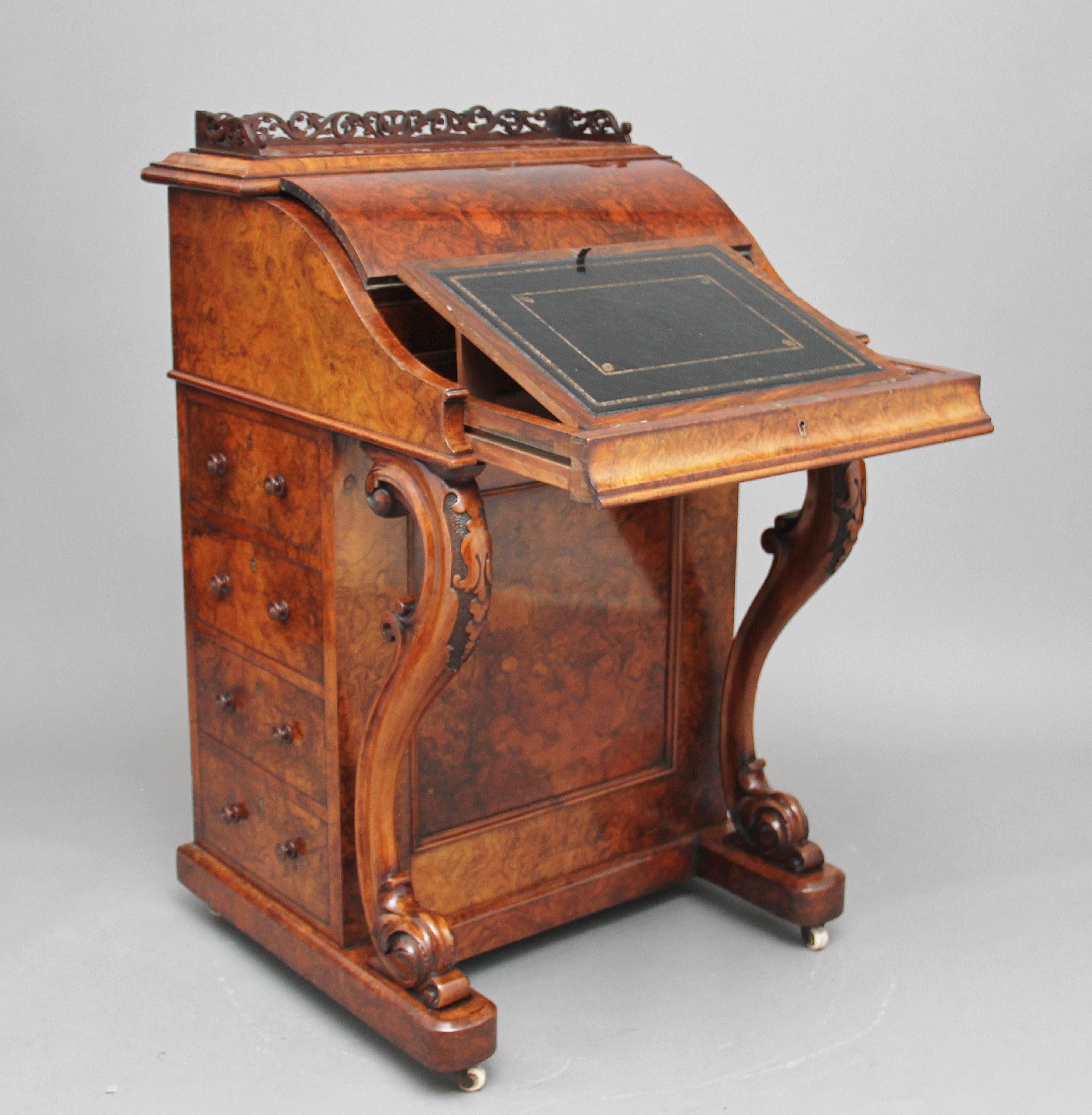 19th Century Burr Walnut Rising Top Davenport 5