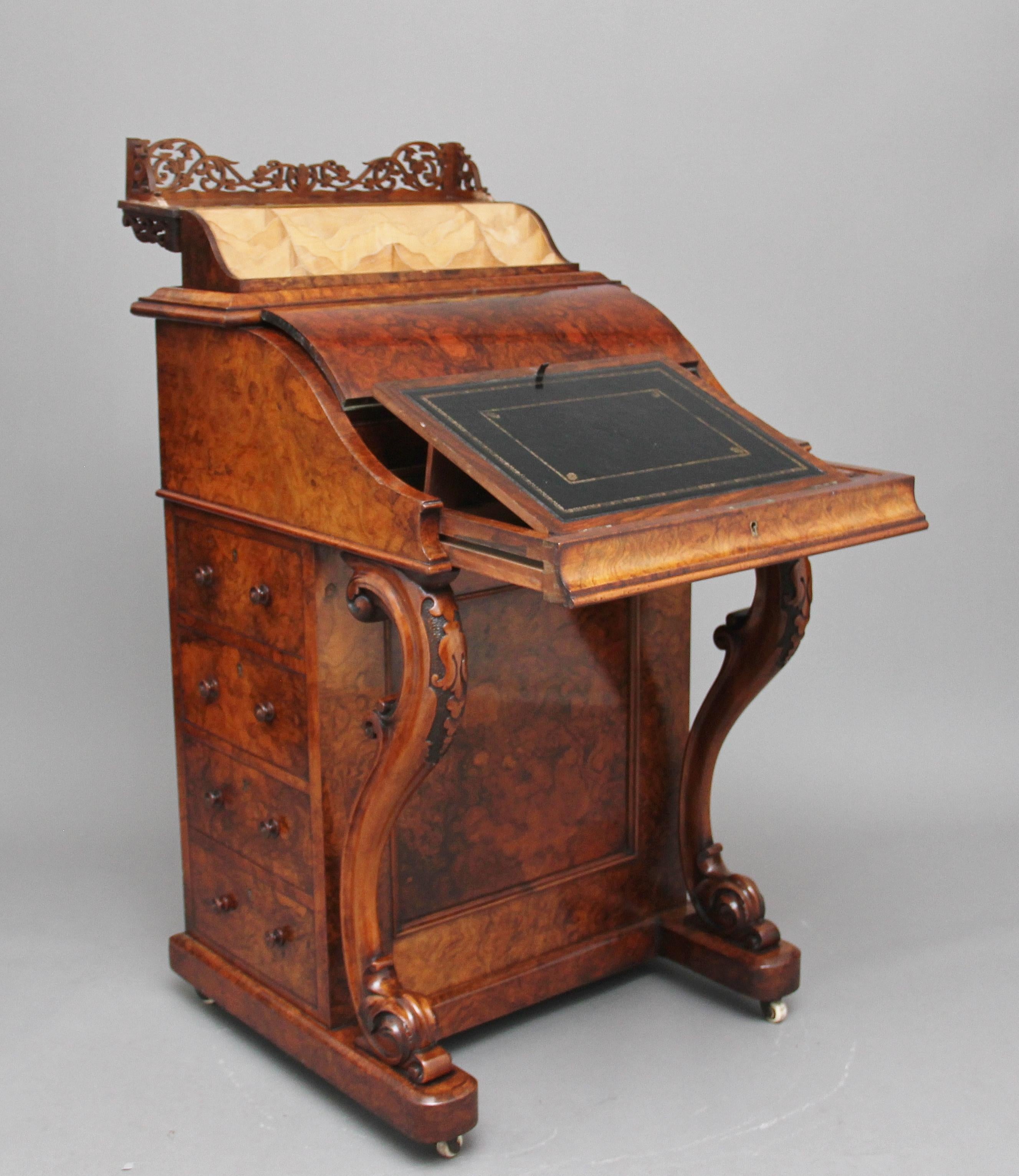 19th Century Burr Walnut Rising Top Davenport 6