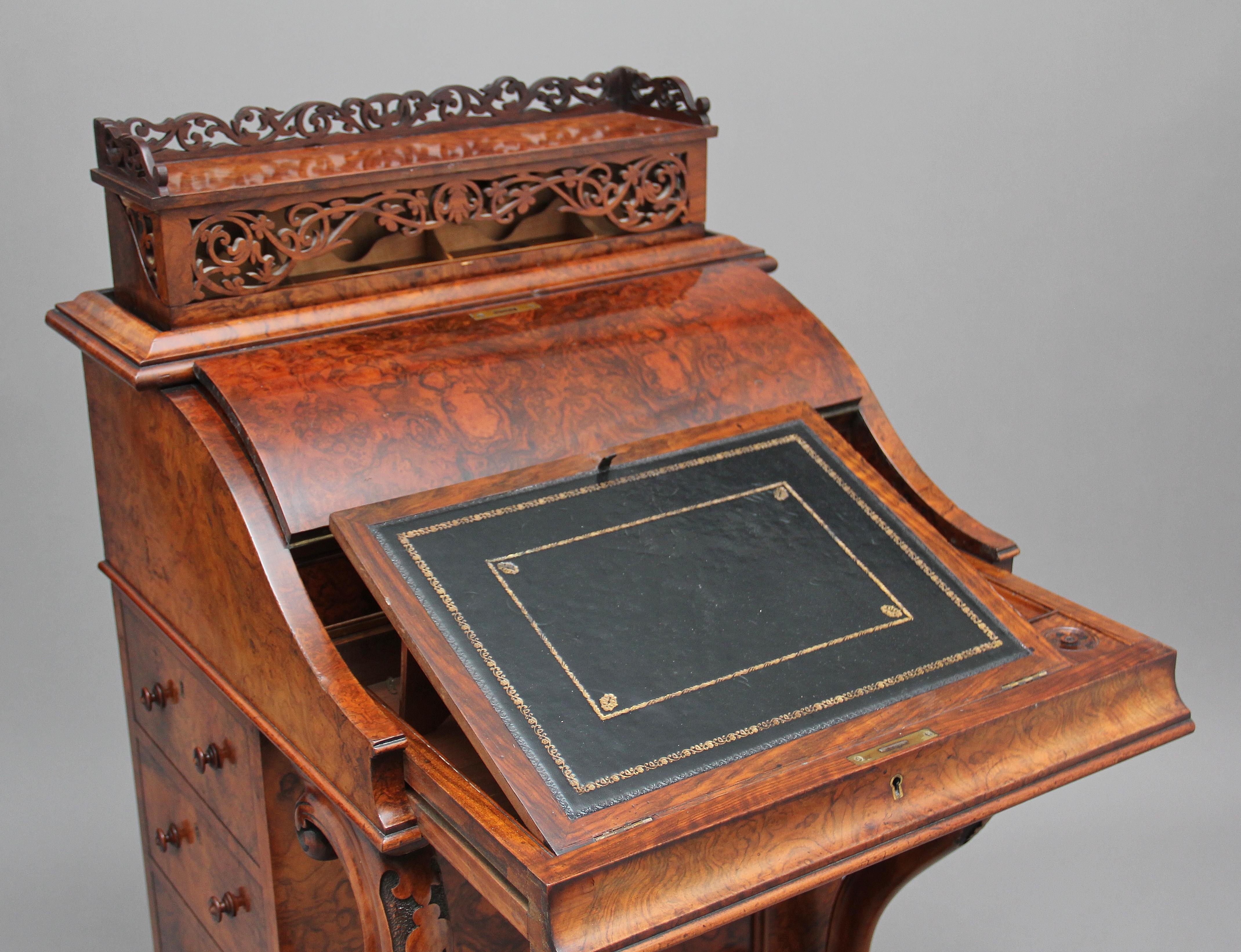 19th Century Burr Walnut Rising Top Davenport 7