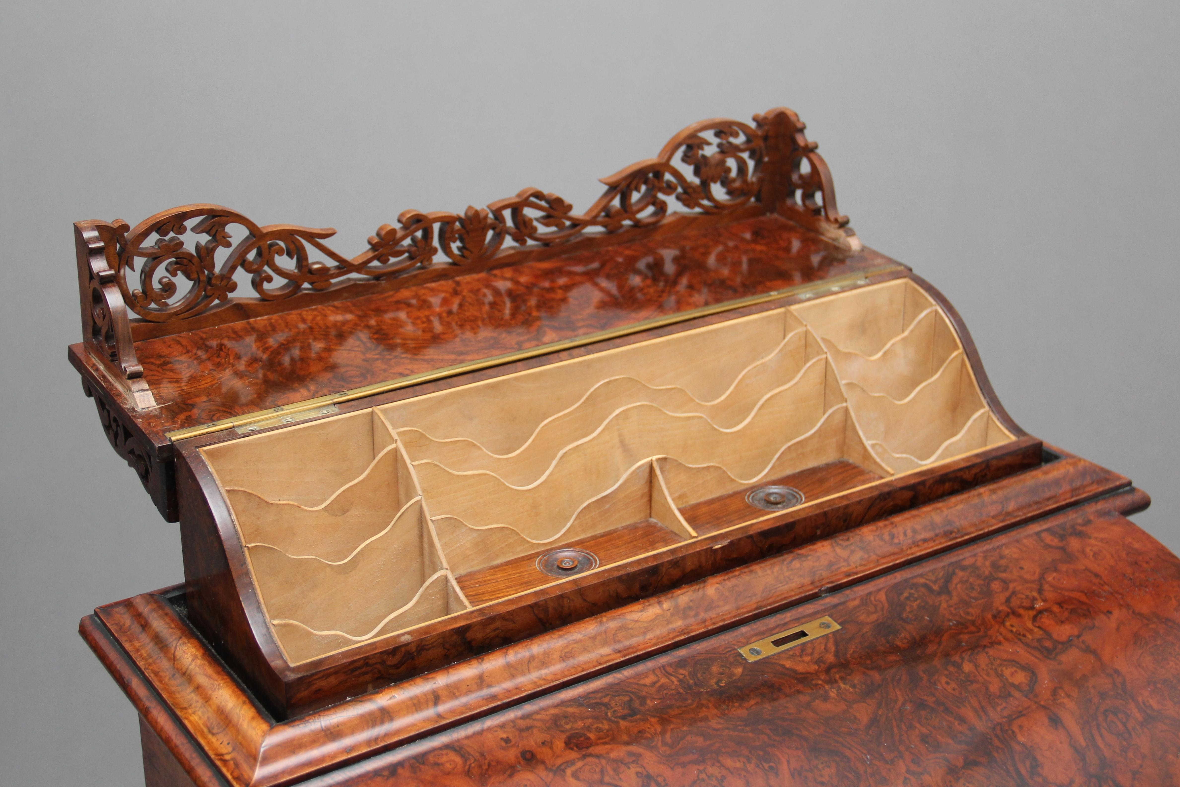 19th Century Burr Walnut Rising Top Davenport 9