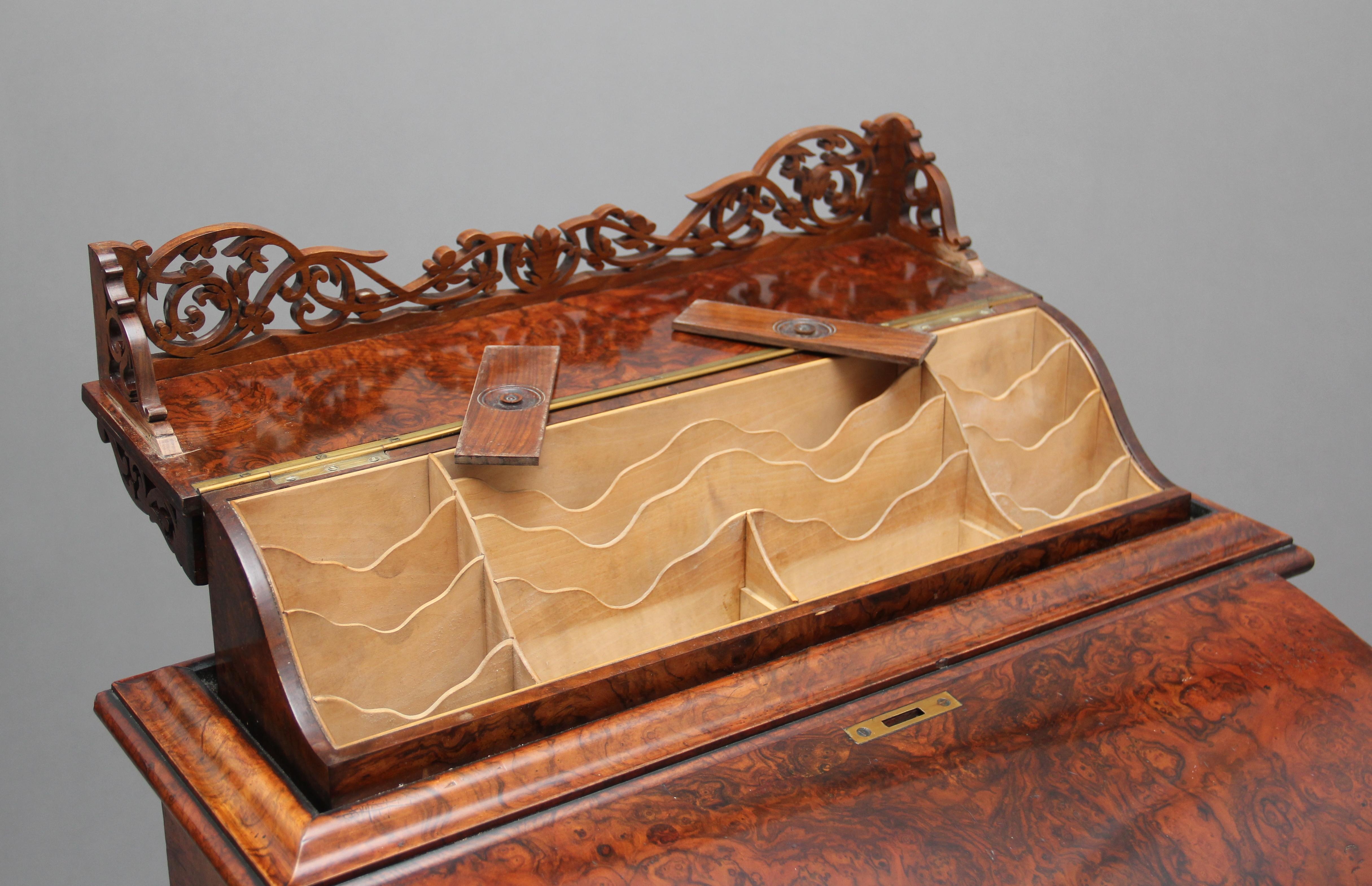 19th Century Burr Walnut Rising Top Davenport 10
