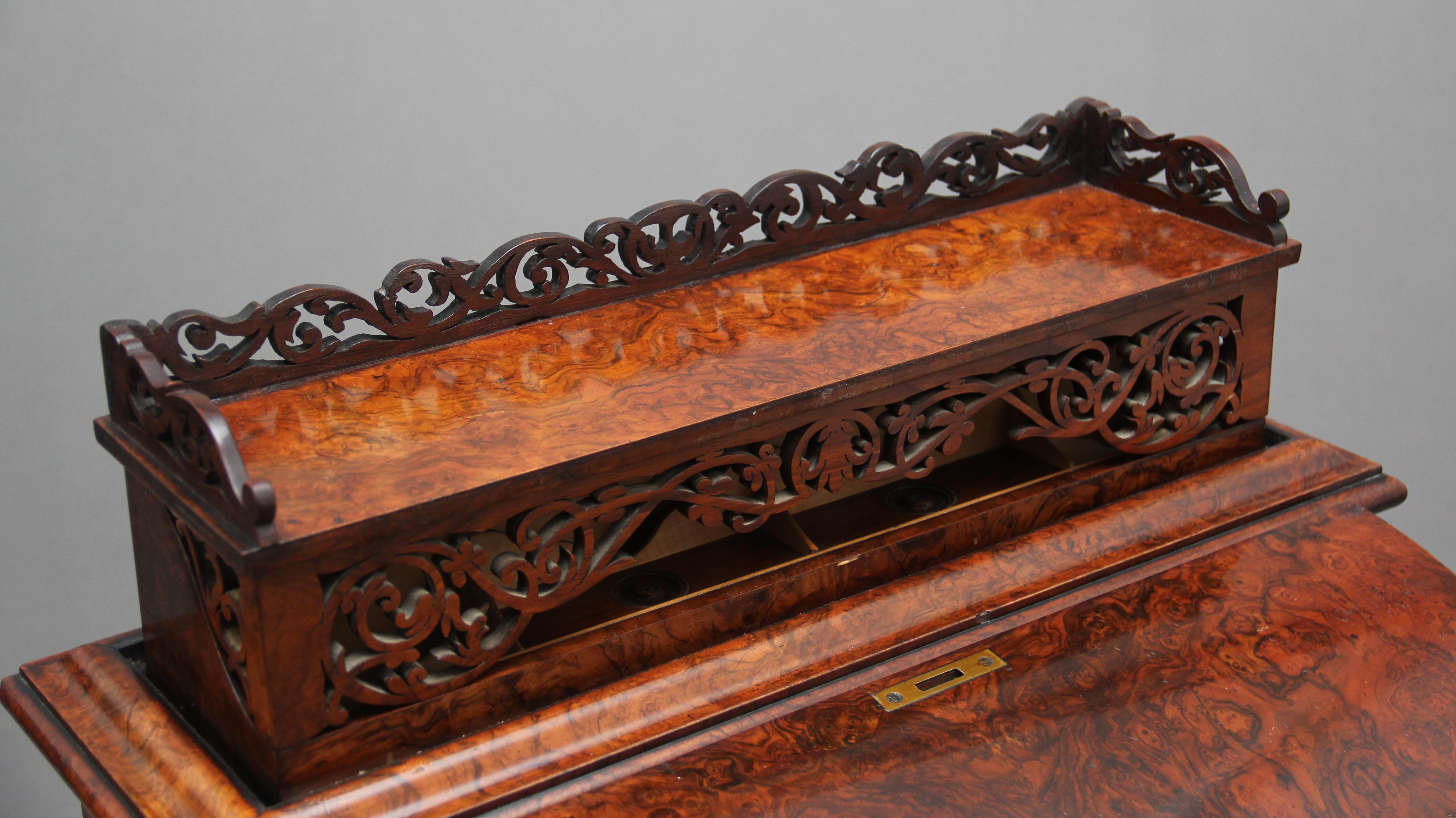 19th Century Burr Walnut Rising Top Davenport 11