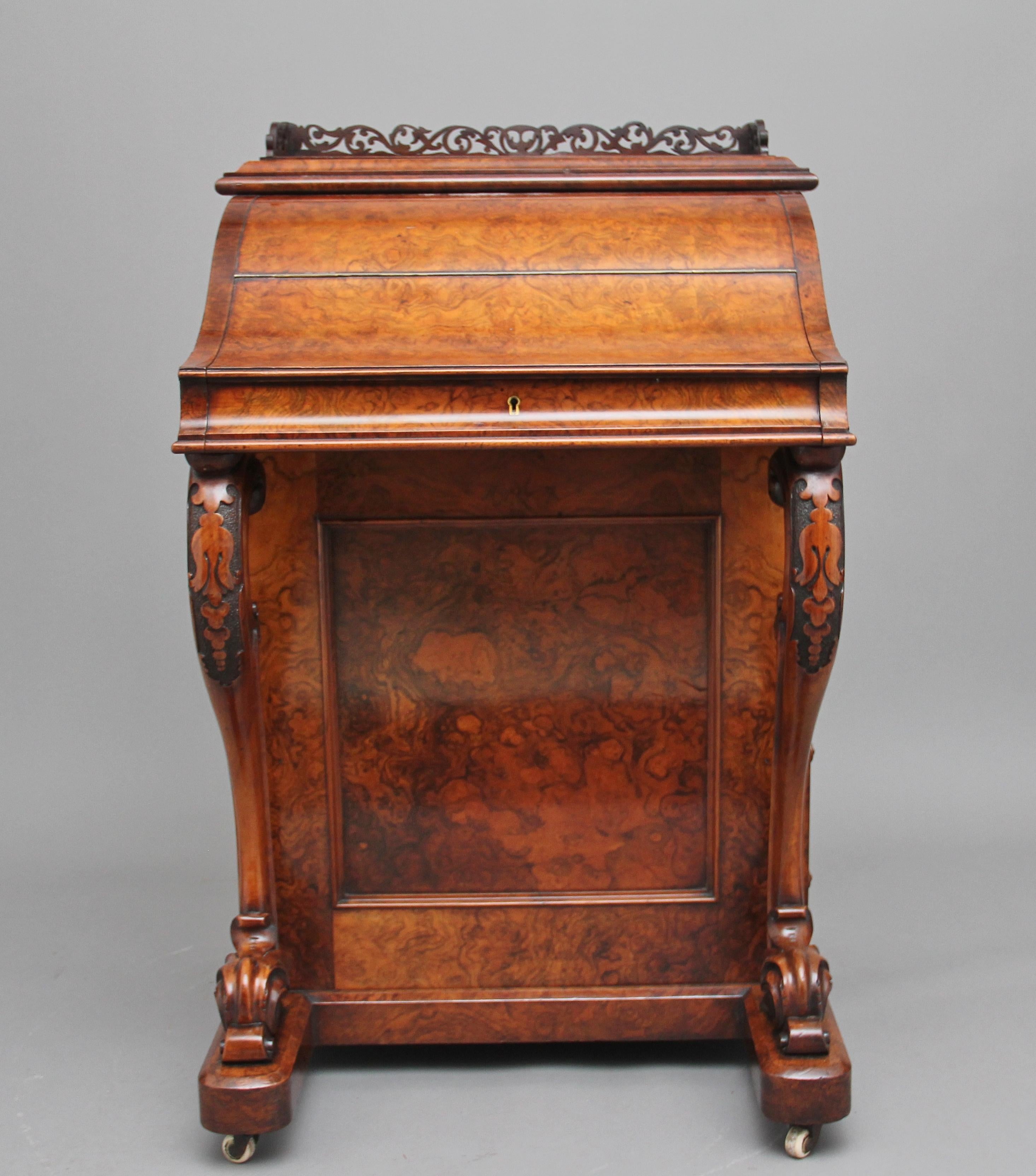 British 19th Century Burr Walnut Rising Top Davenport