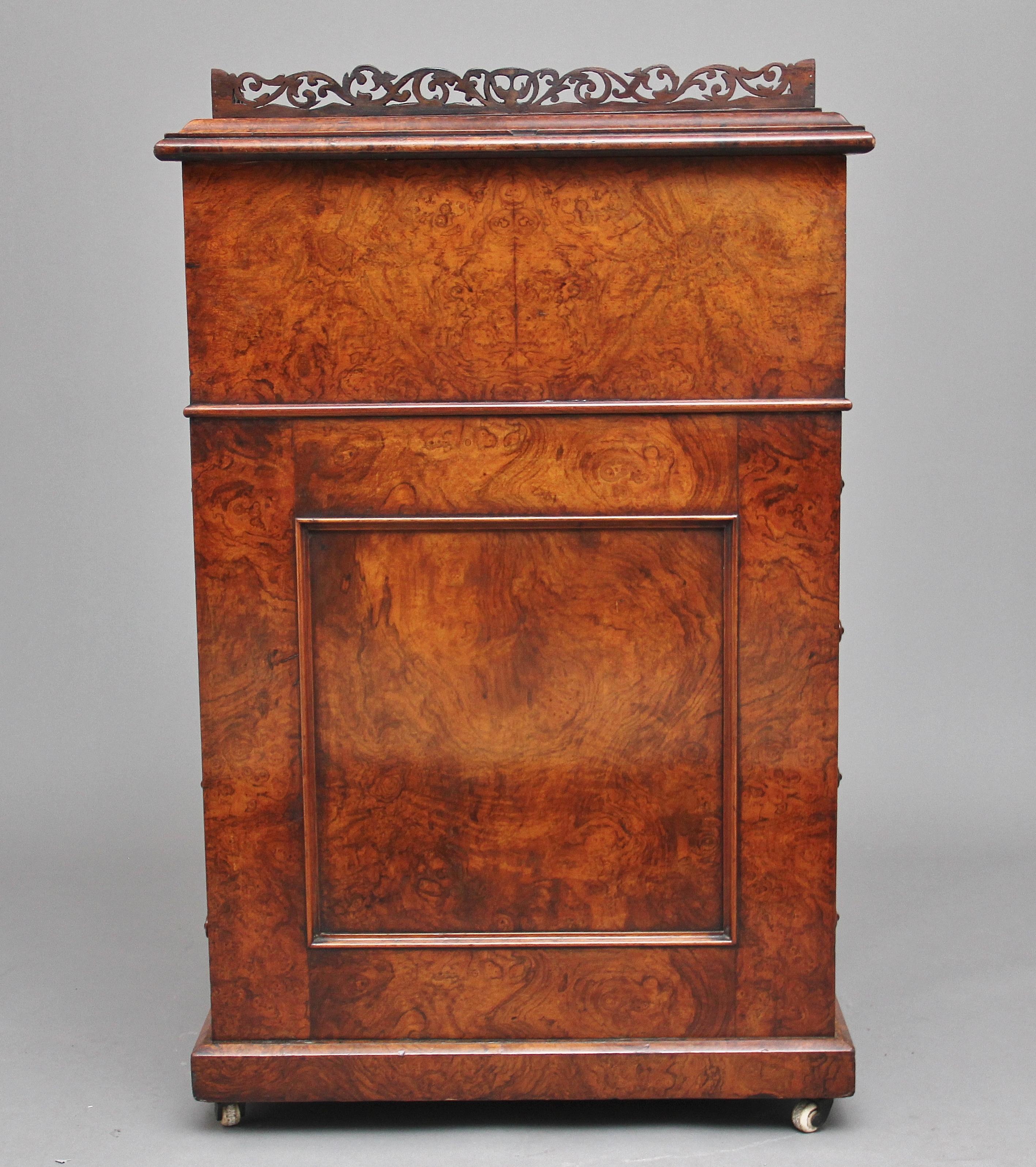 19th Century Burr Walnut Rising Top Davenport 1