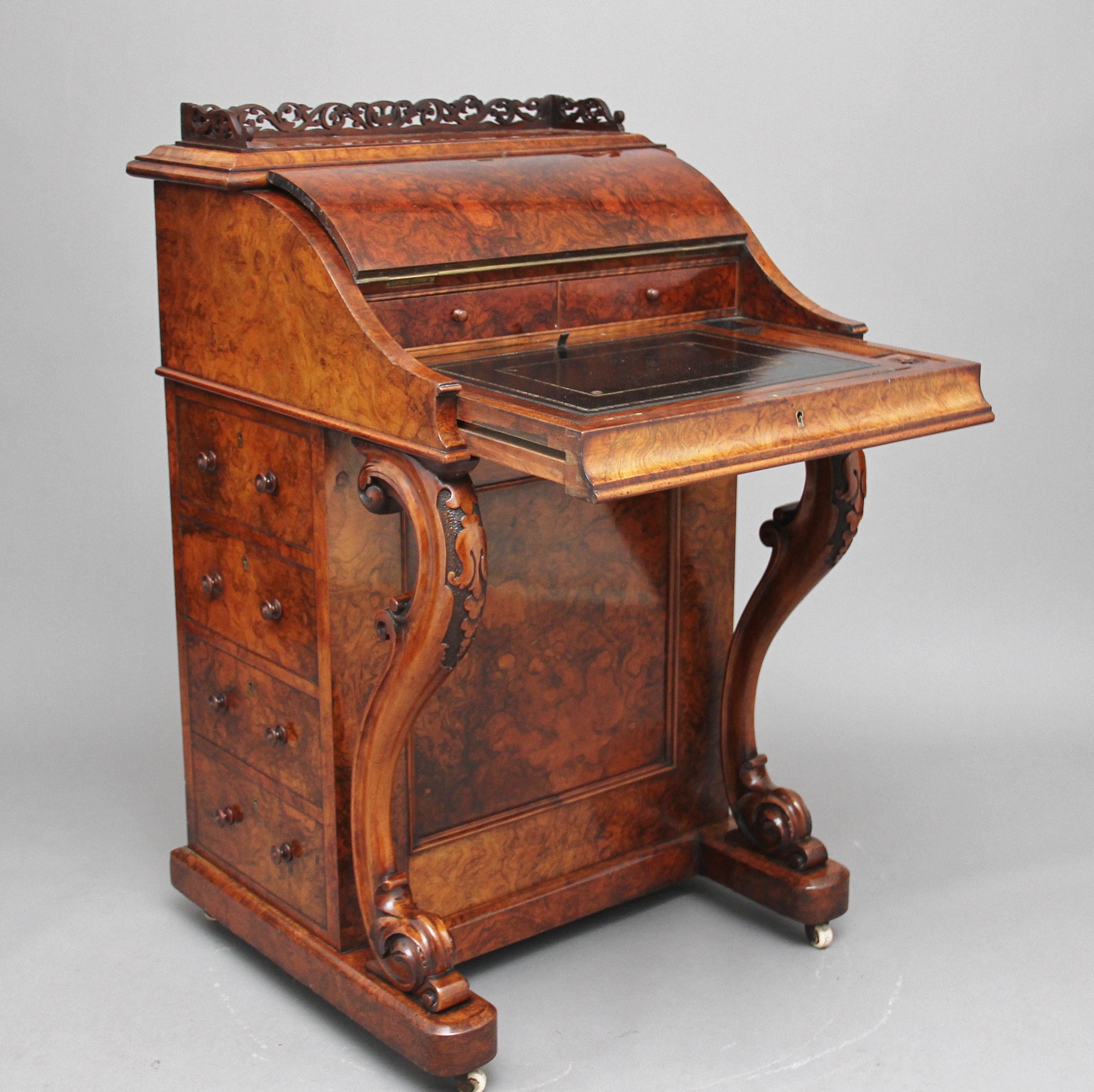 19th Century Burr Walnut Rising Top Davenport 3