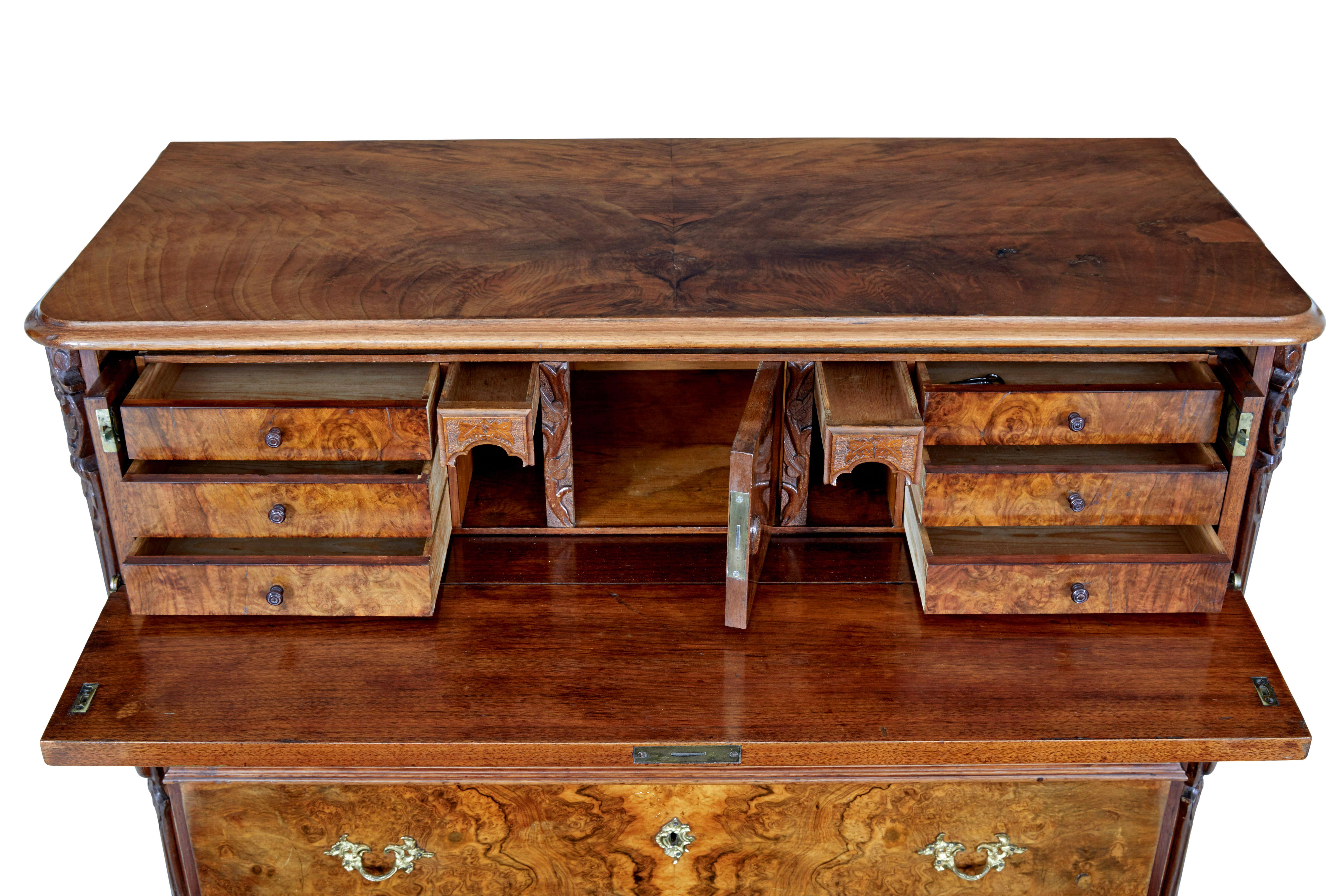 19th Century burr walnut secretaire chest of drawers 3