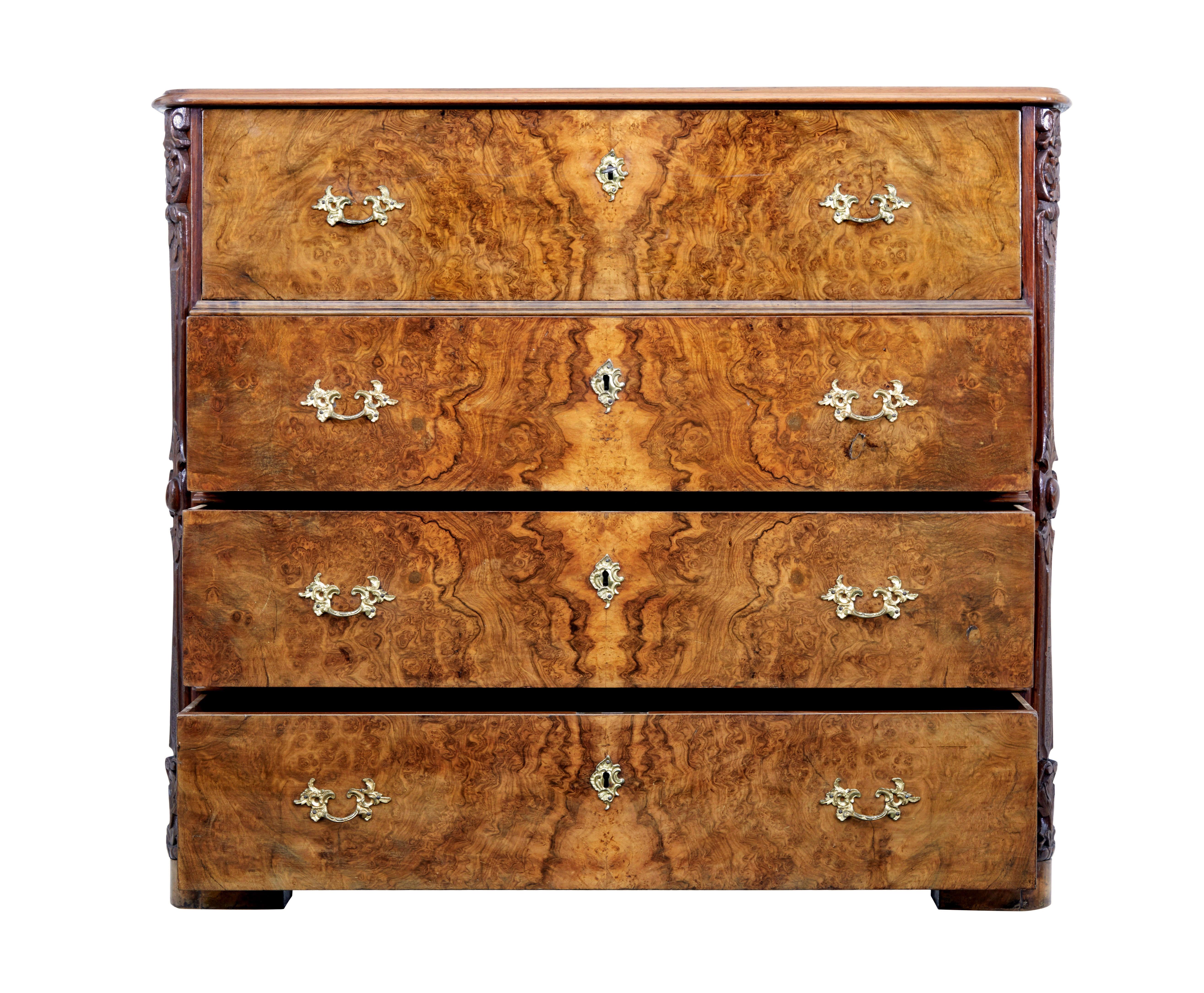 Victorian 19th Century burr walnut secretaire chest of drawers