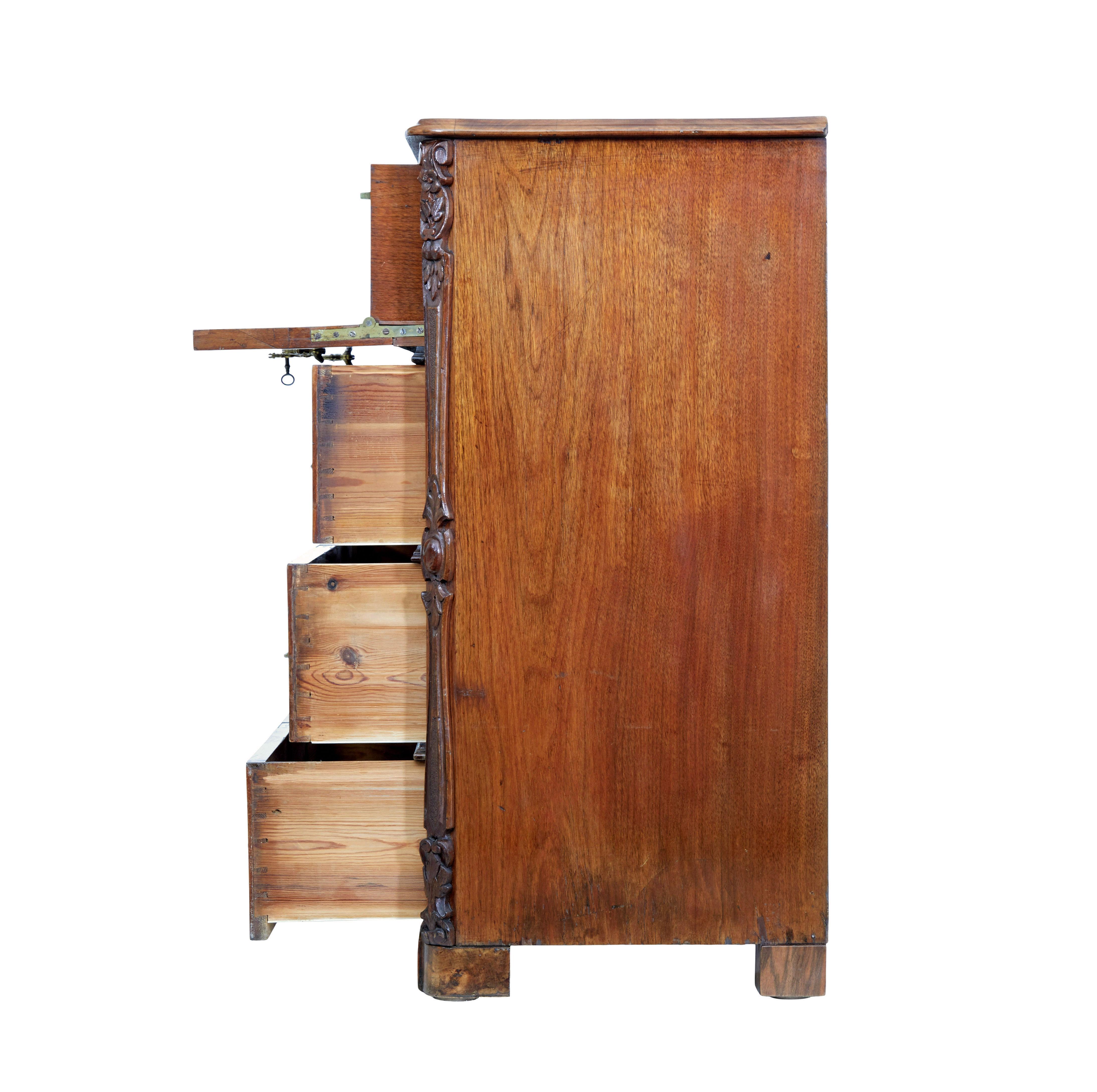 Swedish 19th Century burr walnut secretaire chest of drawers