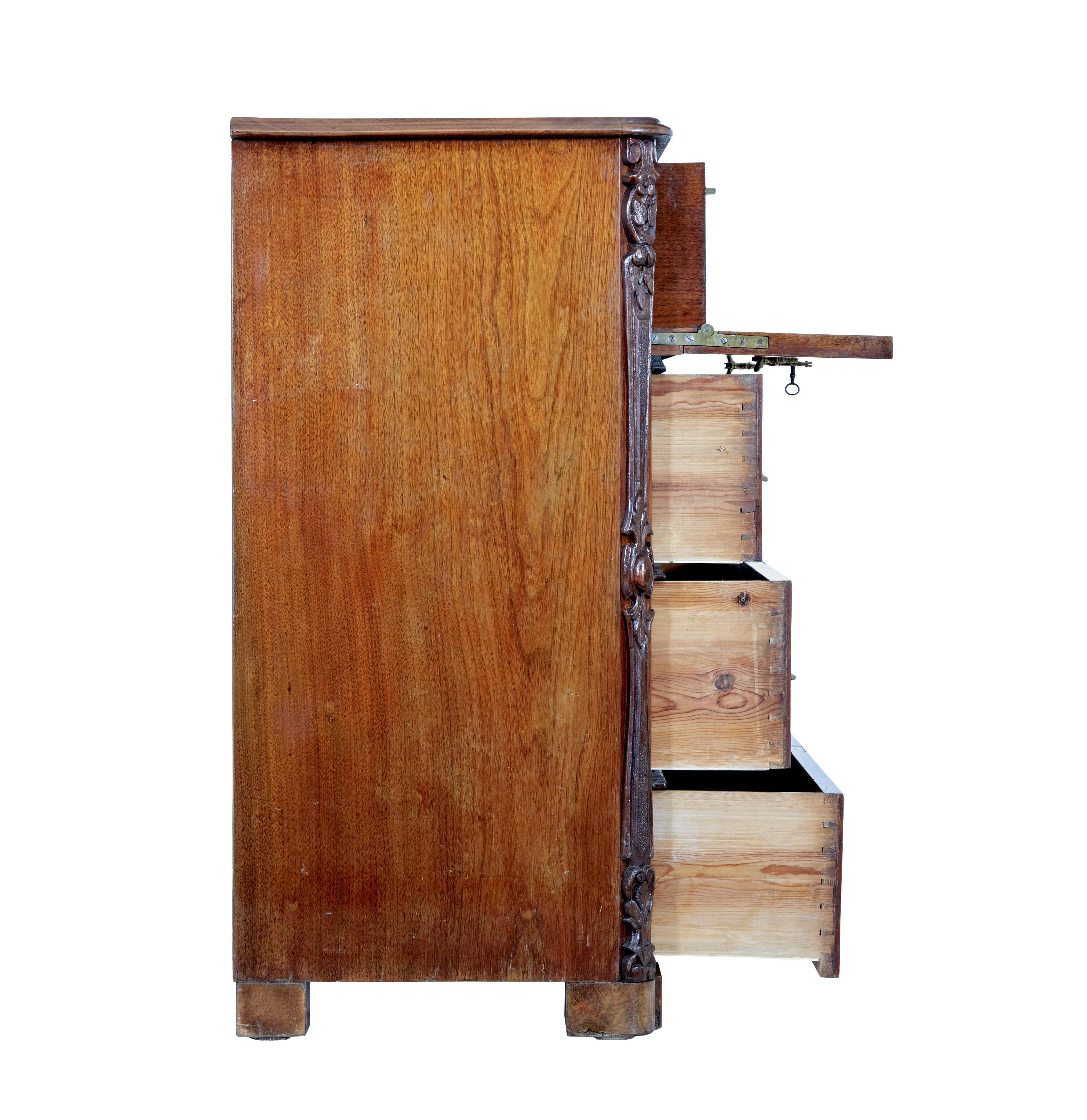 19th Century burr walnut secretaire chest of drawers In Good Condition In Debenham, Suffolk