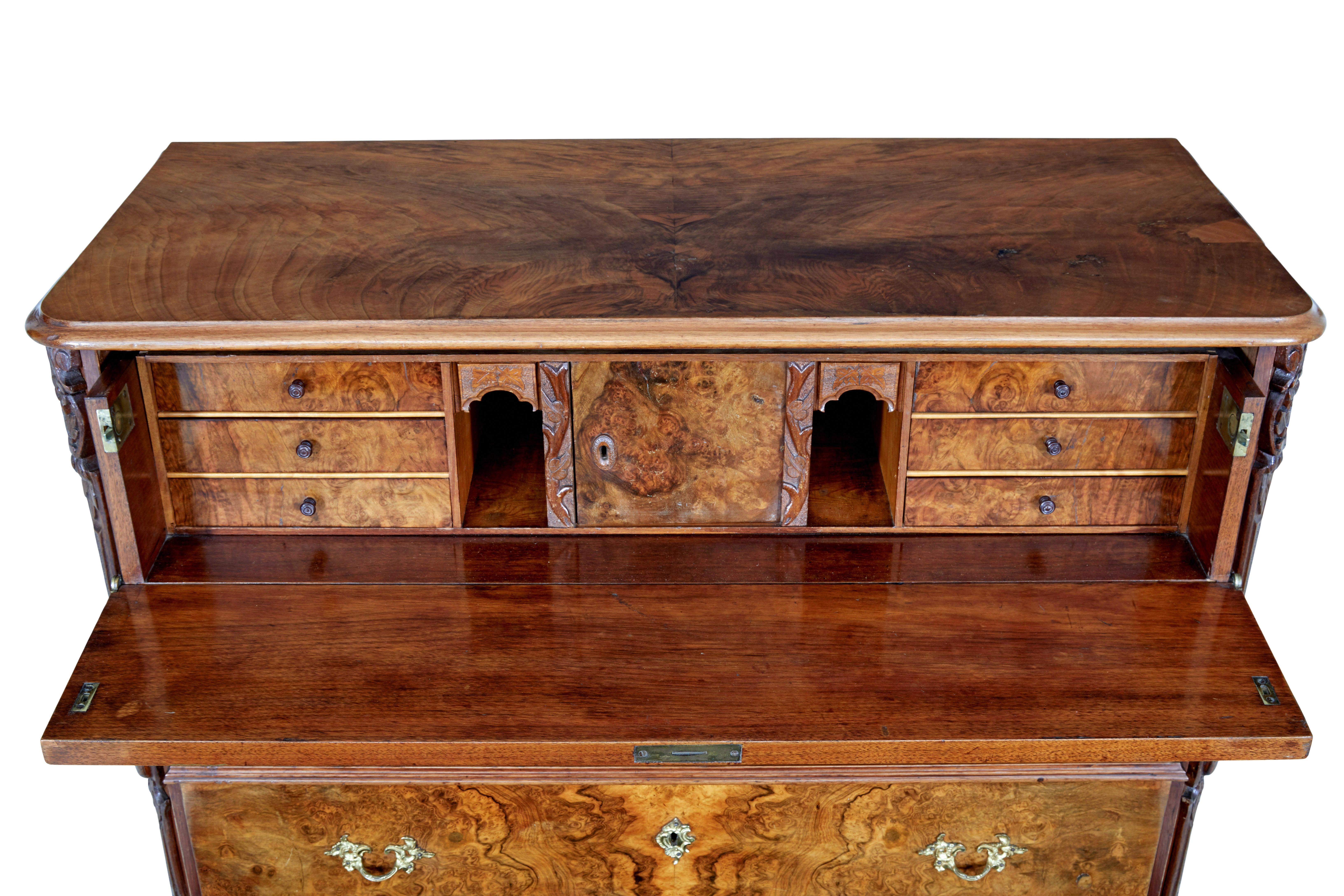 19th Century burr walnut secretaire chest of drawers 2