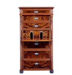 19th Century burr walnut secretaire tall chest of drawers