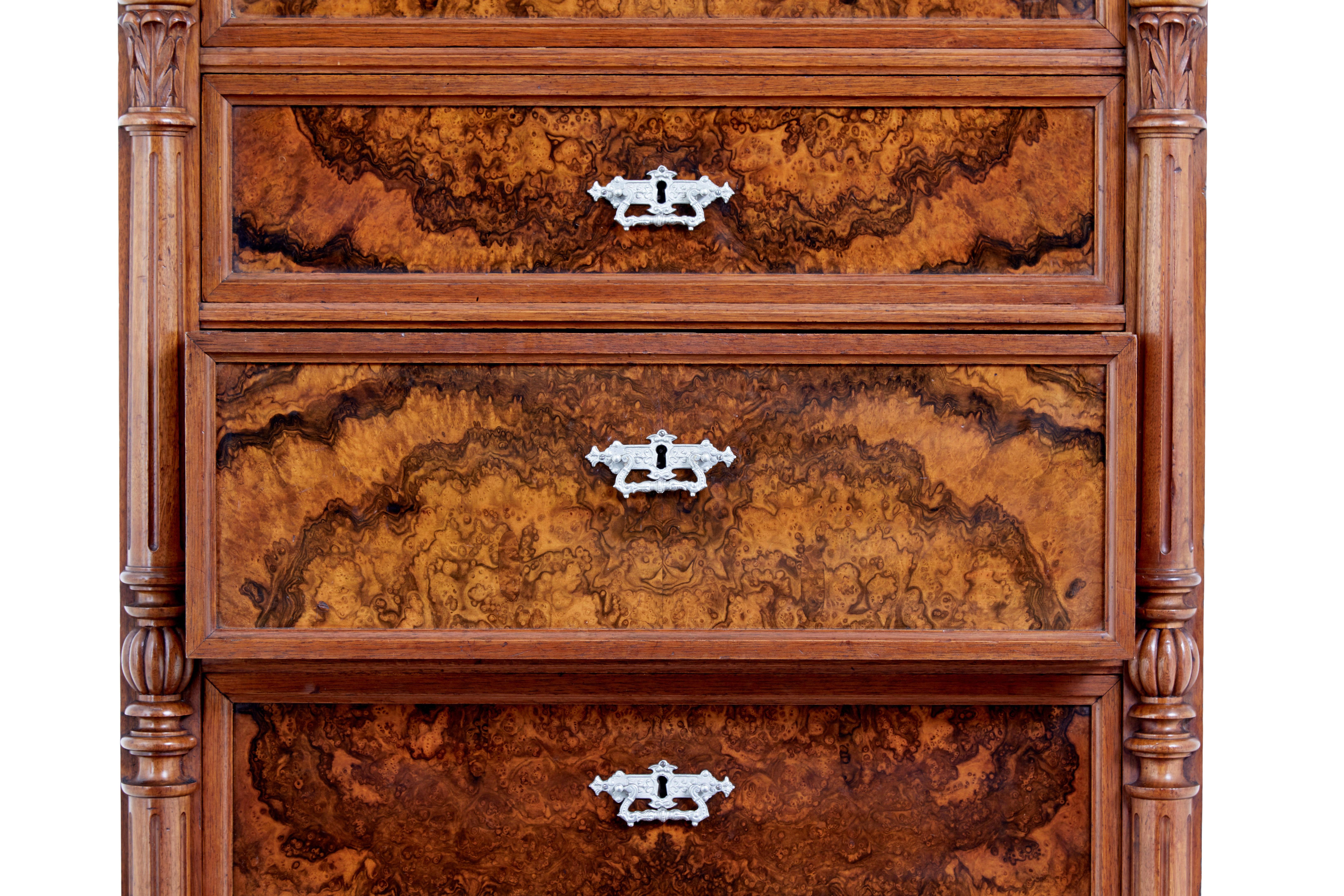 Walnut 19th century burr walnut secretaire tall chest of drawers For Sale