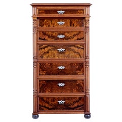 19th century burr walnut secretaire tall chest of drawers