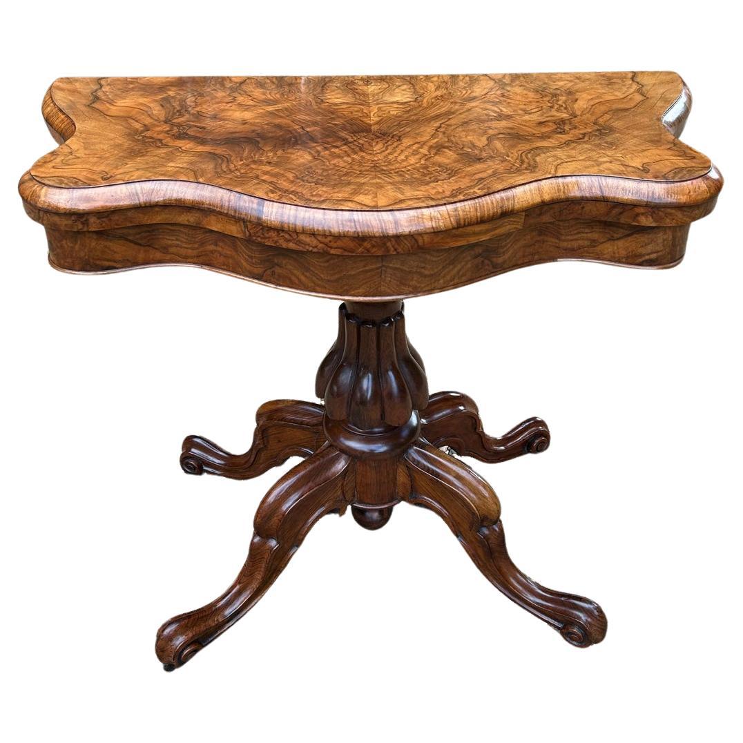 19th Century Burr Walnut Serpentine Card Table