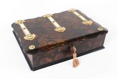 19th Century Burr Walnut Stationery Casket, Blotter Inkstand