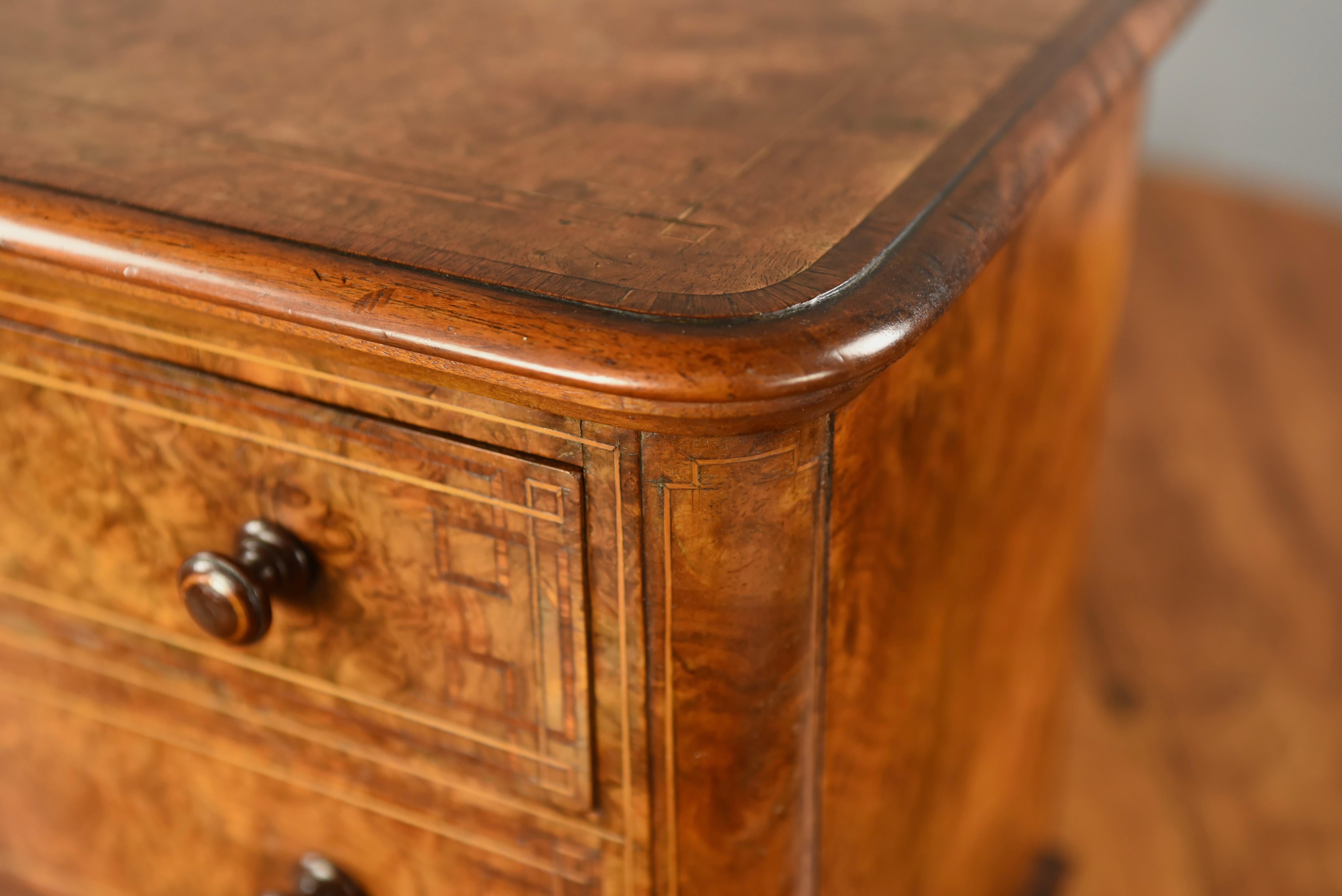 English 19th century burr walnut table top chest of drawers commode 