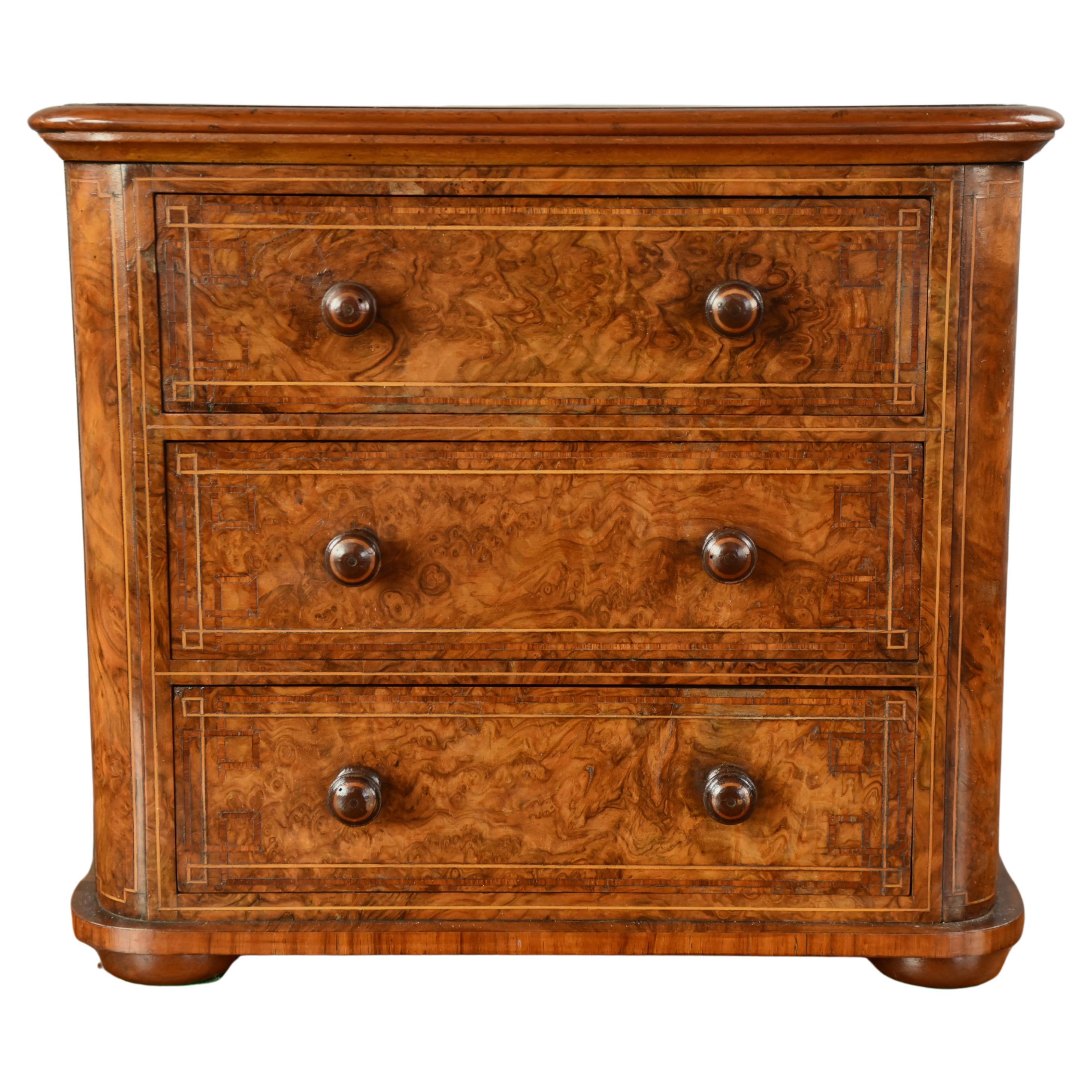 19th century burr walnut table top chest of drawers commode 