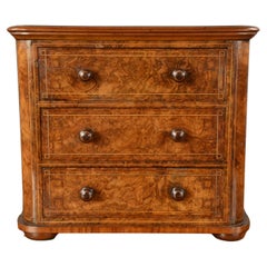 Antique 19th century burr walnut table top chest of drawers commode 