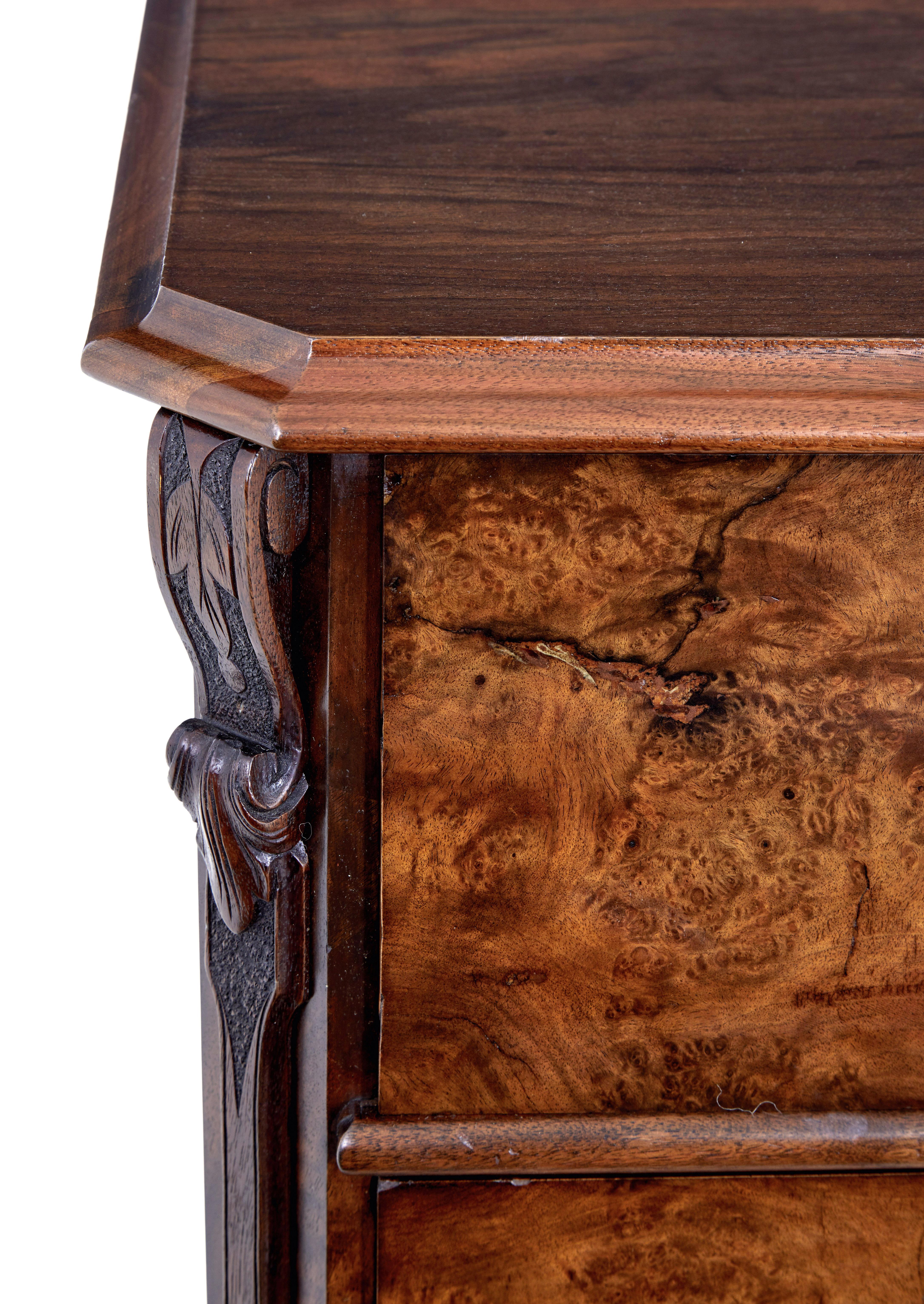 Swedish 19th Century burr walnut tall chest of drawers For Sale