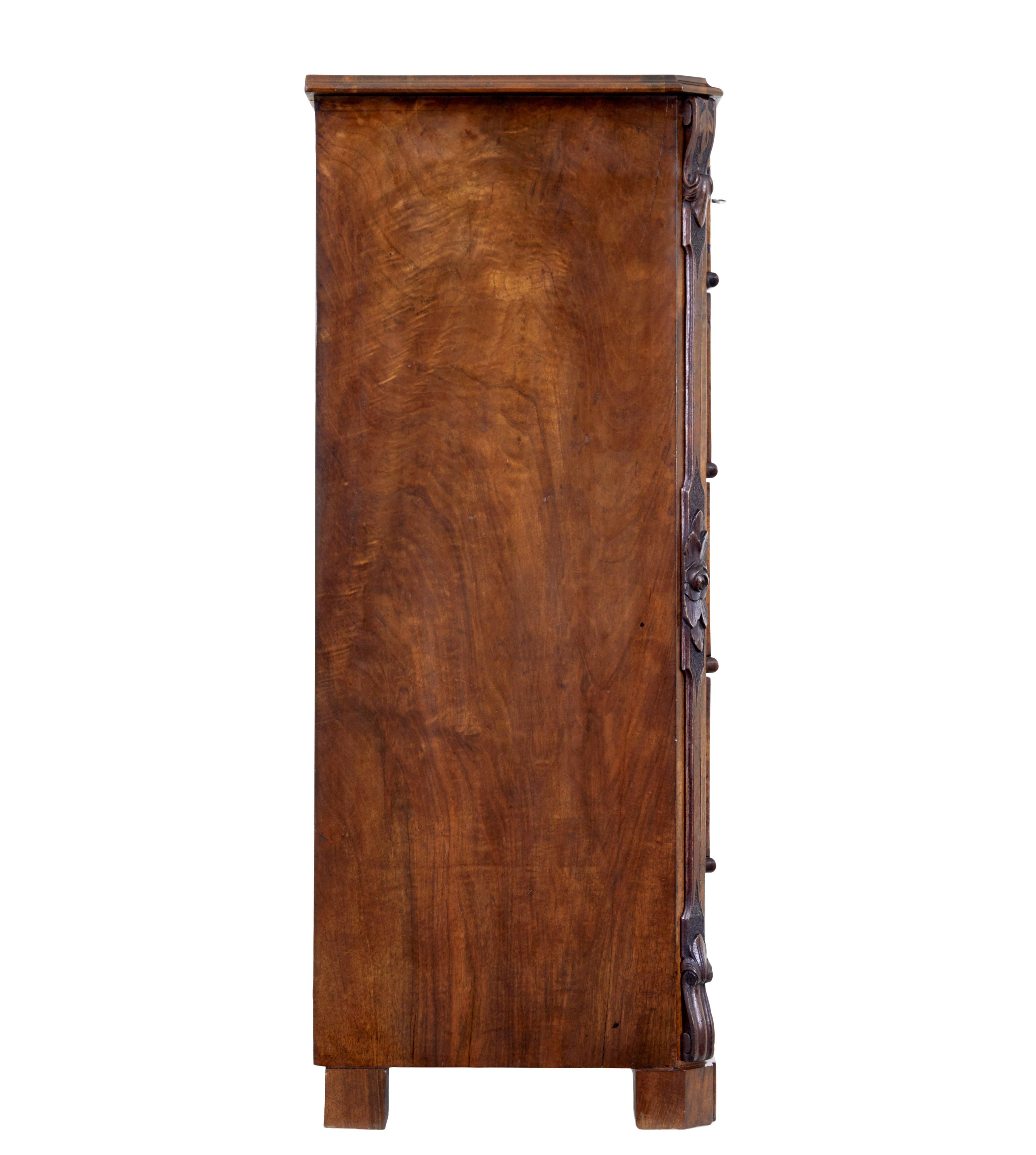19th Century burr walnut tall chest of drawers For Sale 2