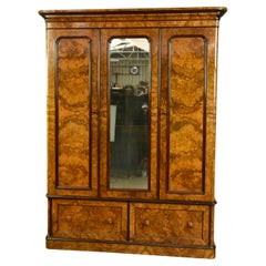 19th century burr walnut triple wardrobe armoire