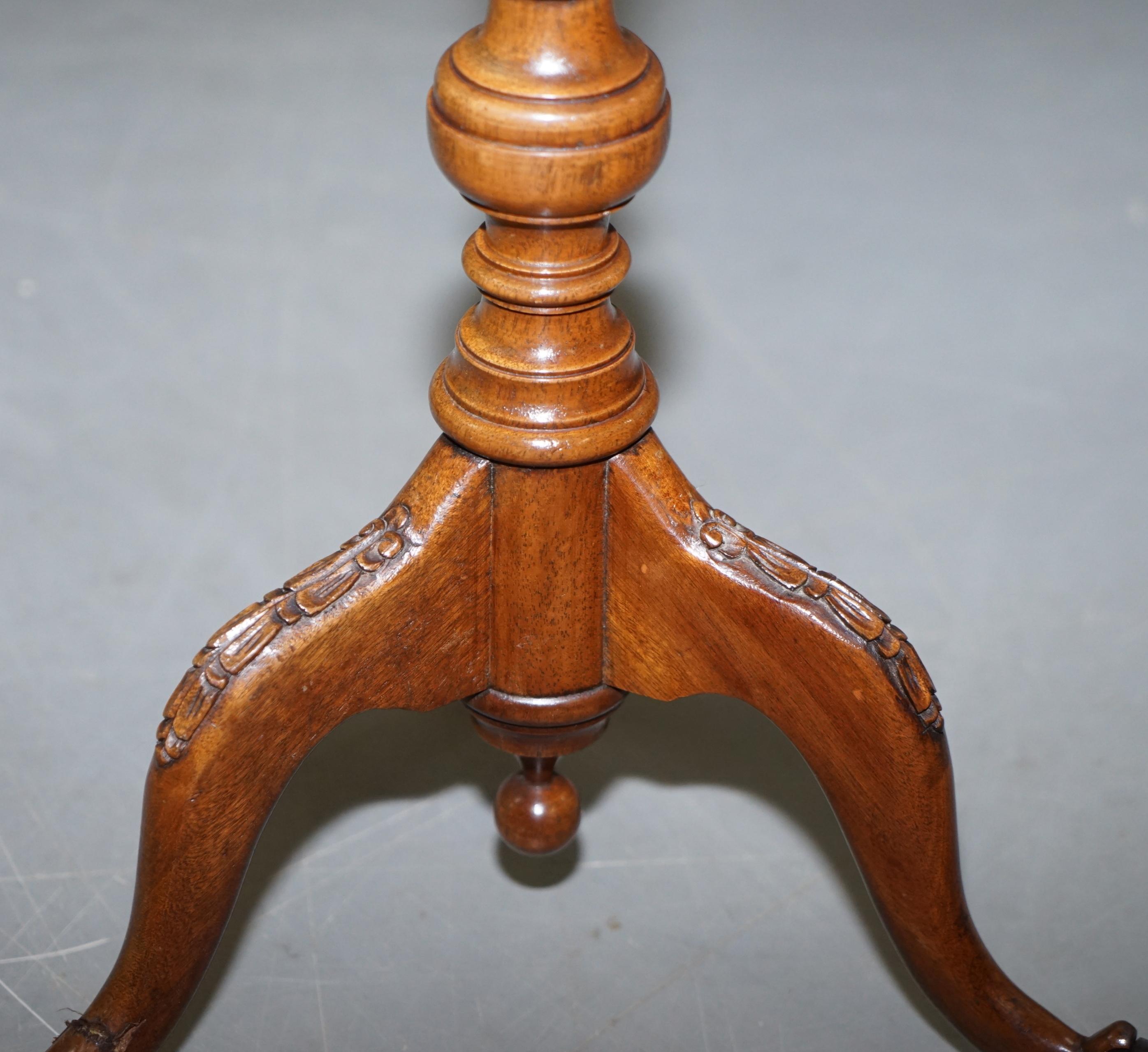 19th Century Burr Walnut Tripod Side Table Victorian Ornate Carving Pie Crust For Sale 3