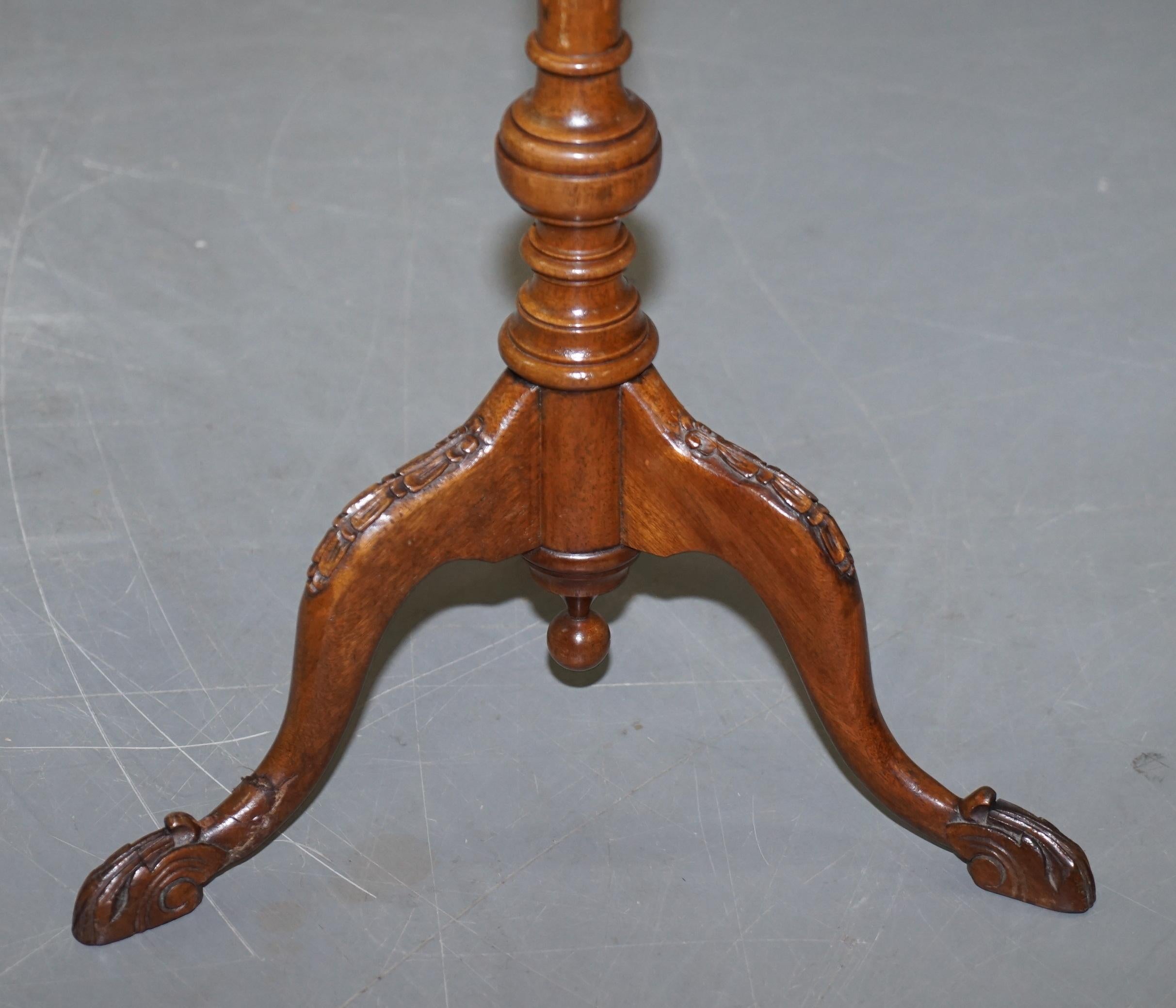 Late 19th Century 19th Century Burr Walnut Tripod Side Table Victorian Ornate Carving Pie Crust For Sale