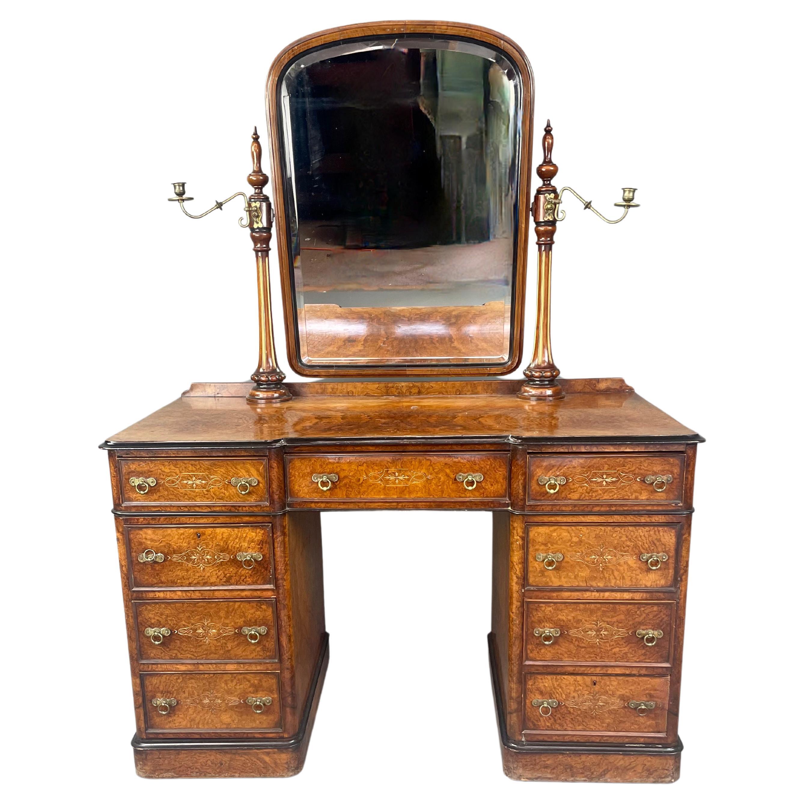 19th century burr walnut Victorian dressing table vanity 