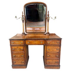Used 19th century burr walnut Victorian dressing table vanity 