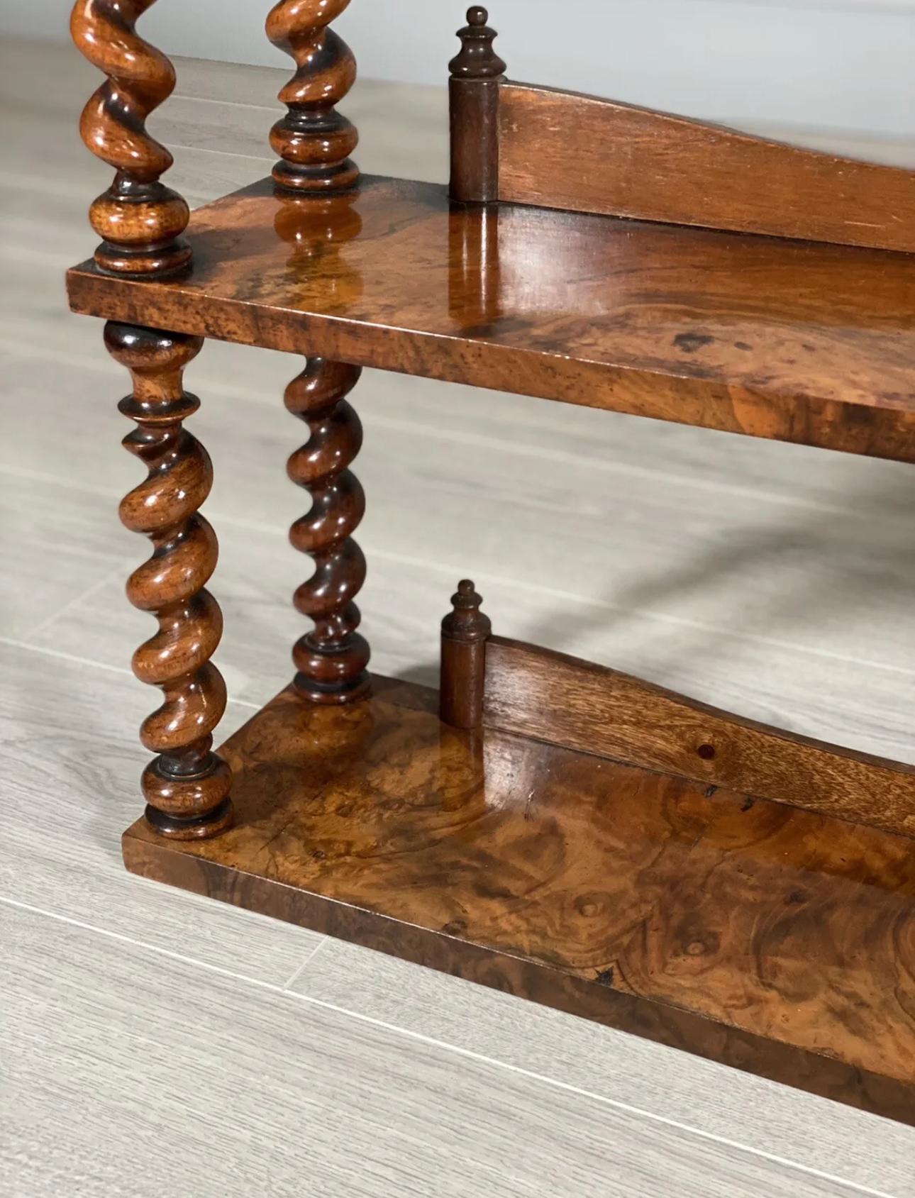 Hand-Crafted 19th Century Burr Walnut Wall Hanging Shelves For Sale
