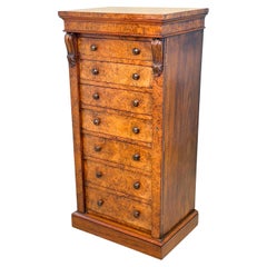 19th Century Burr Walnut Wellington Chest Of Drawers
