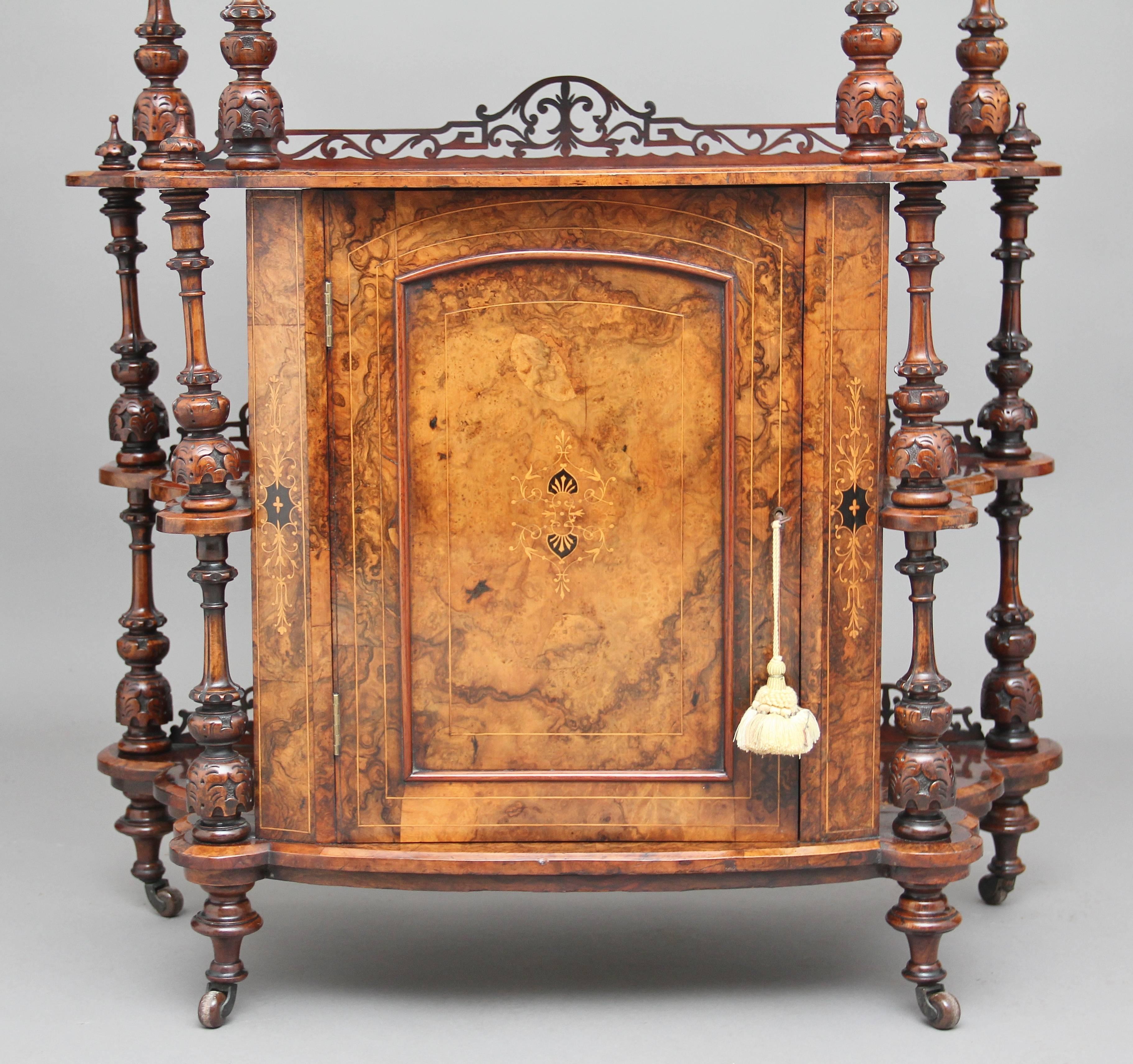 Early Victorian 19th Century Burr Walnut Whatnot Cabinet