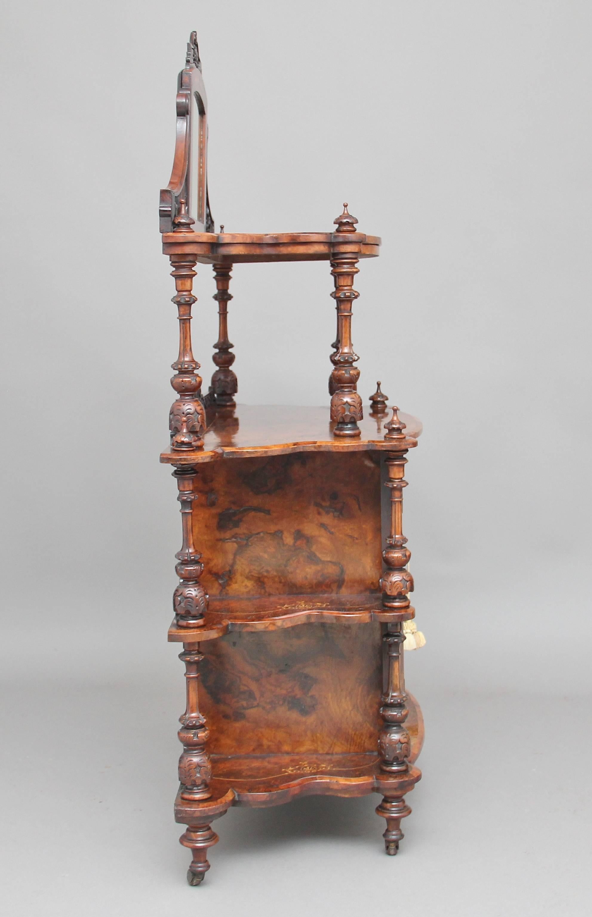 Mid-19th Century 19th Century Burr Walnut Whatnot Cabinet