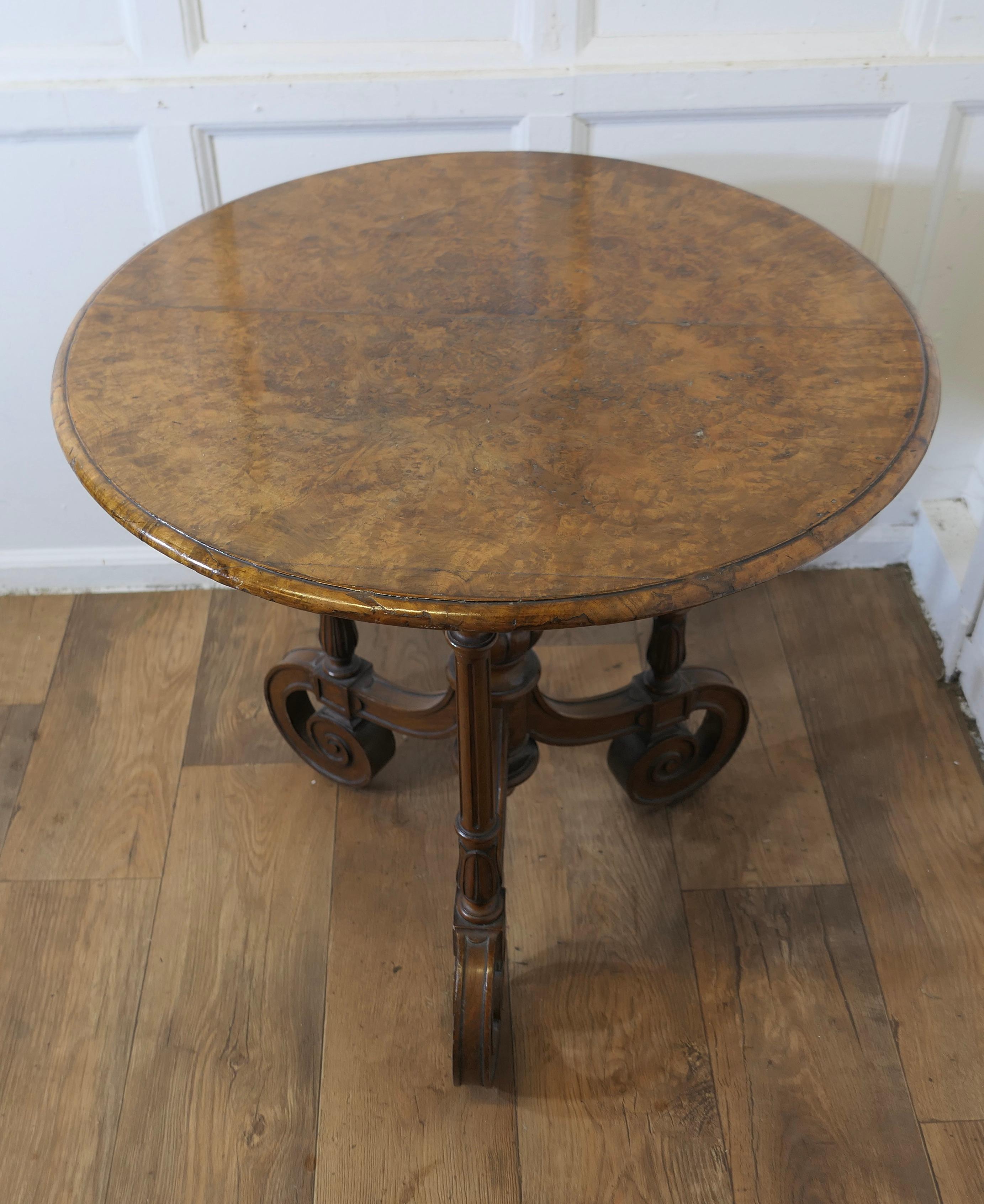 19th Century Burr Walnut Wine Table For Sale 1