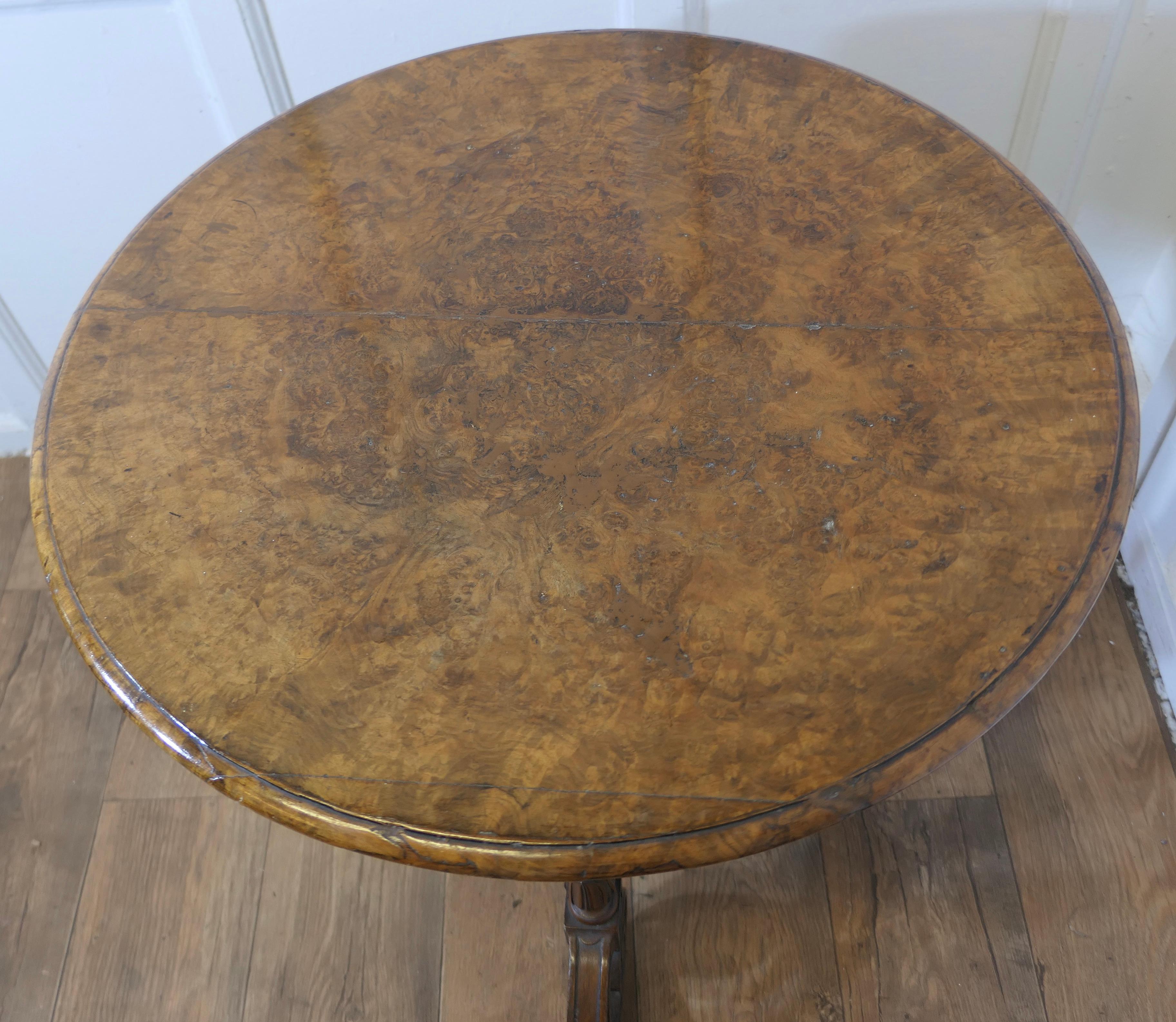 19th Century Burr Walnut Wine Table For Sale 2