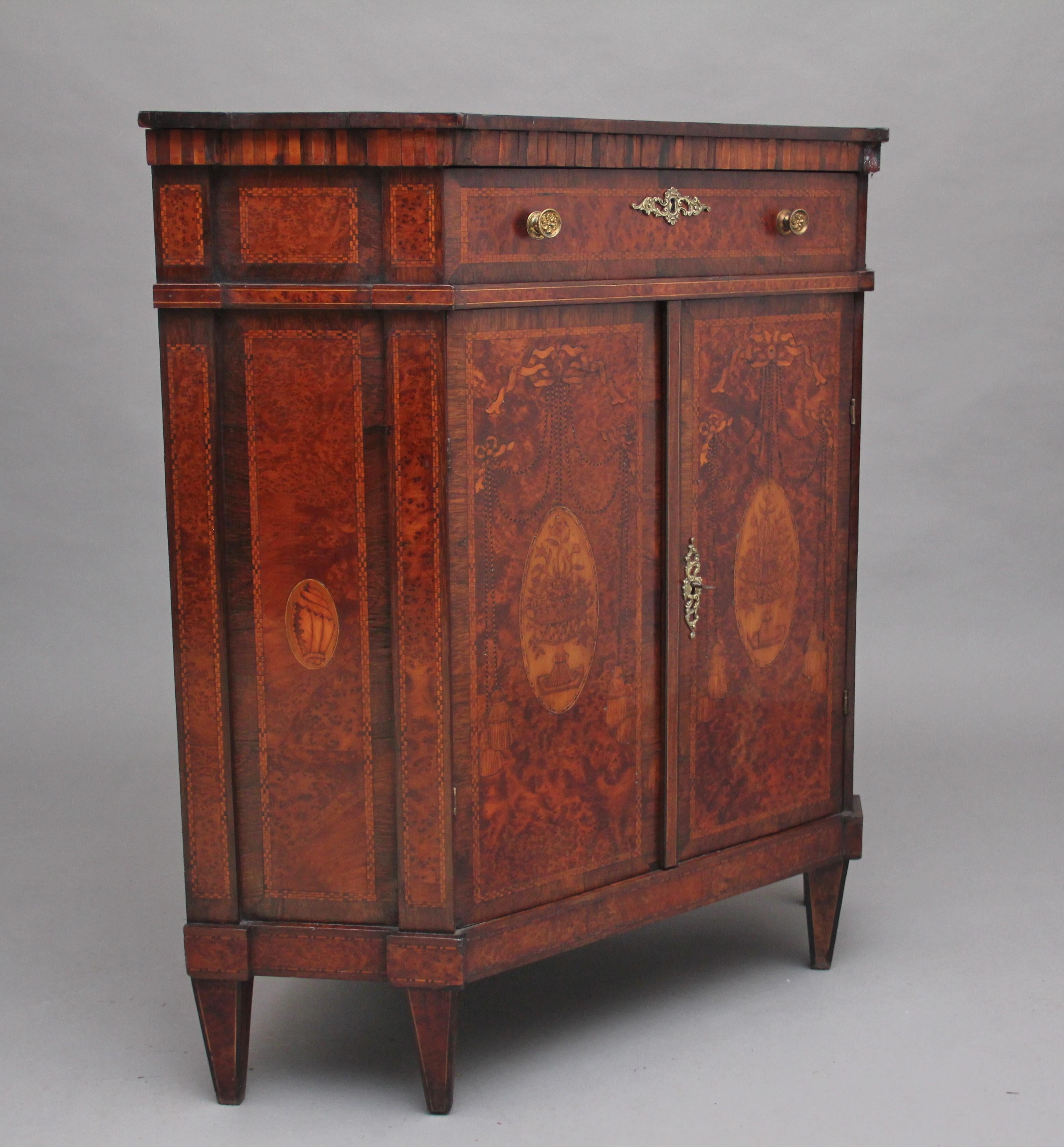 British 19th Century Burr Yew Wood and Inlaid Corner Cabinet