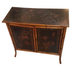19th Century Burt Bamboo and Chinoiserie Lacquer Doored Cabinet