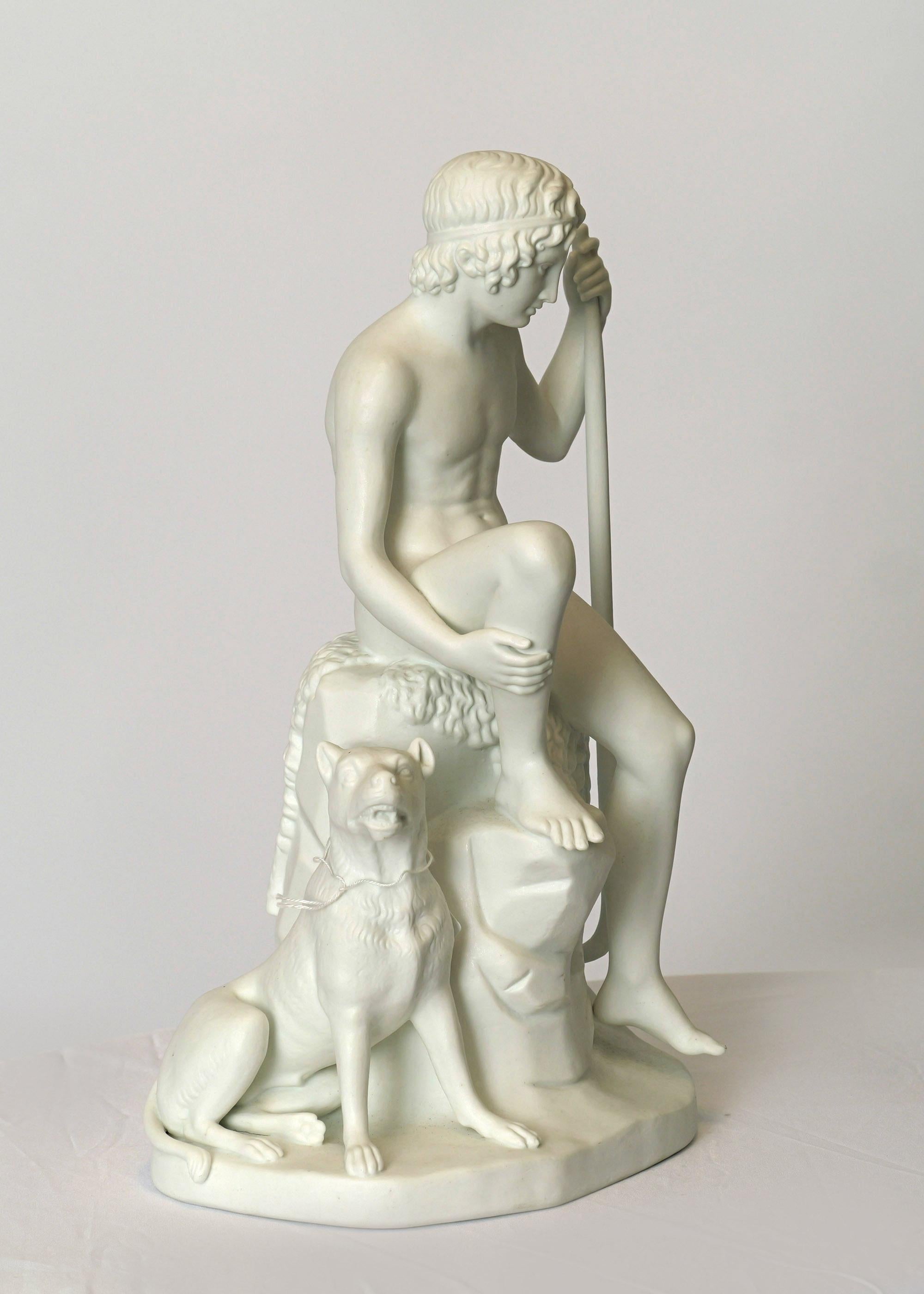 Néoclassique Sculpture en porcelaine de Buscuit du XIXe siècle, Jeune berger, d'après Thorvaldsen en vente
