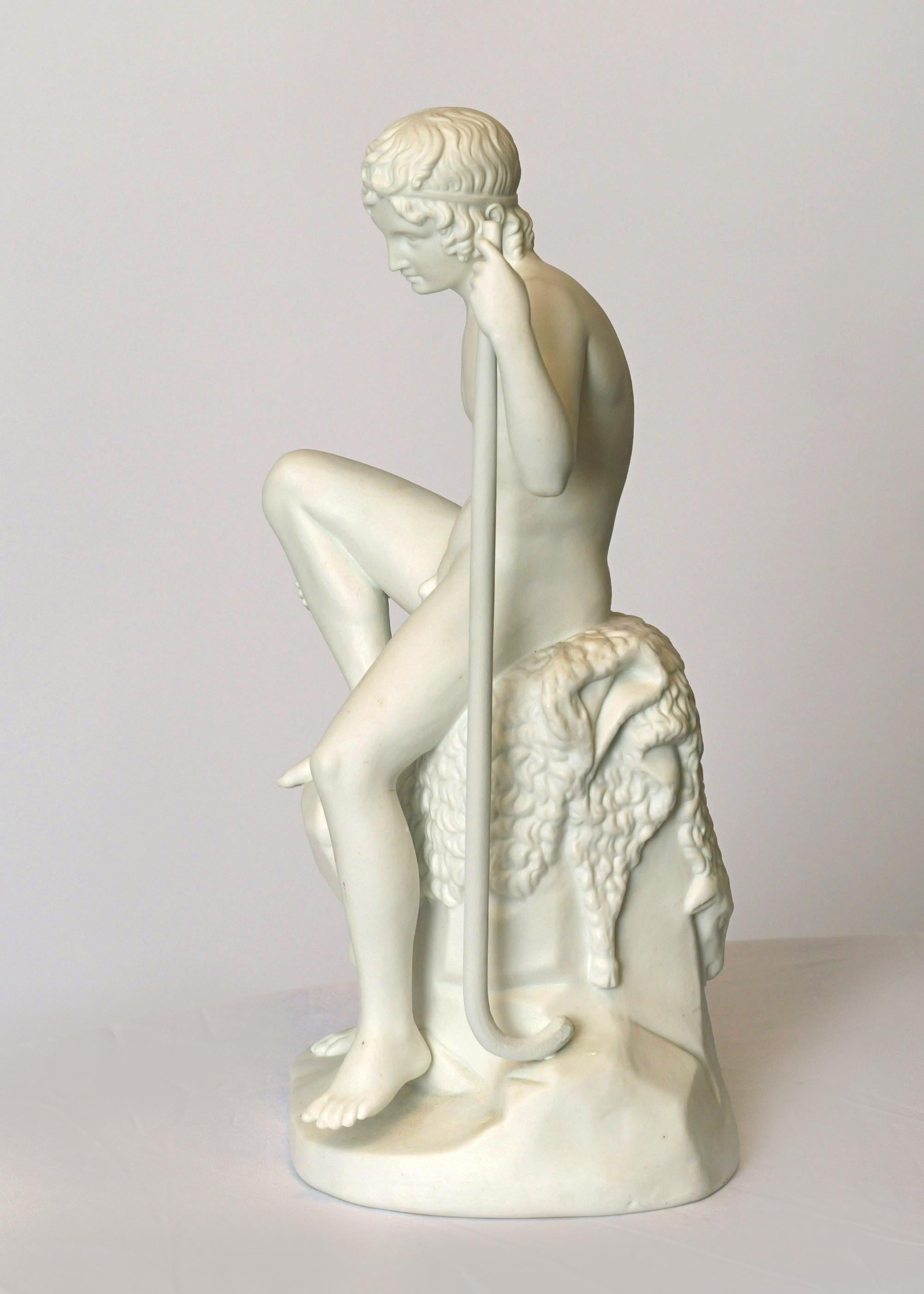 Porcelaine Sculpture en porcelaine de Buscuit du XIXe siècle, Jeune berger, d'après Thorvaldsen en vente